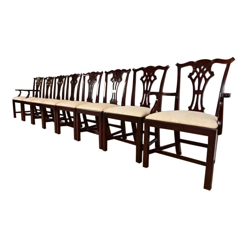 Kindel Furniture Georgian Carved Mahogany Dining Chairs, Set of Eight