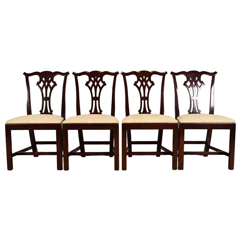 Kindel Furniture Georgian Carved Mahogany Dining Chairs, Set of Four