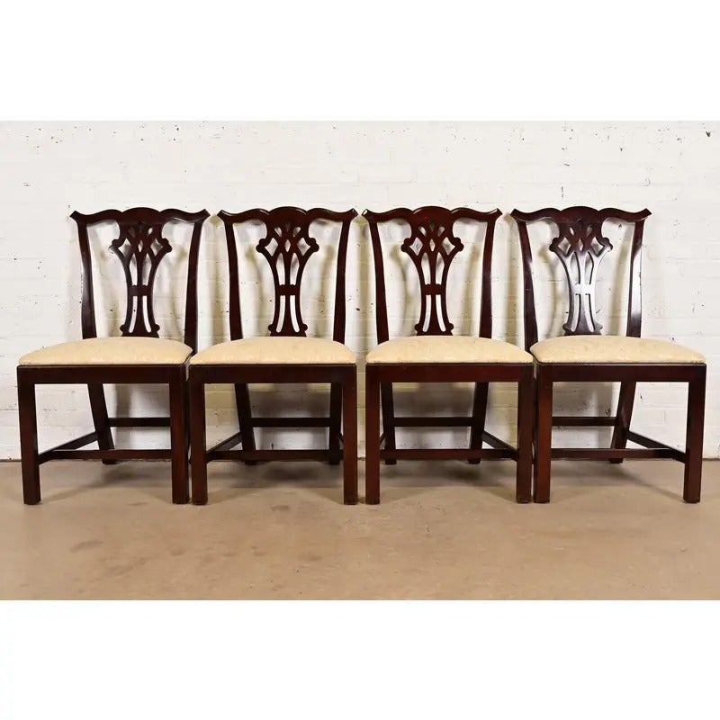Kindel Furniture Georgian Carved Mahogany Dining Chairs, Set of Four