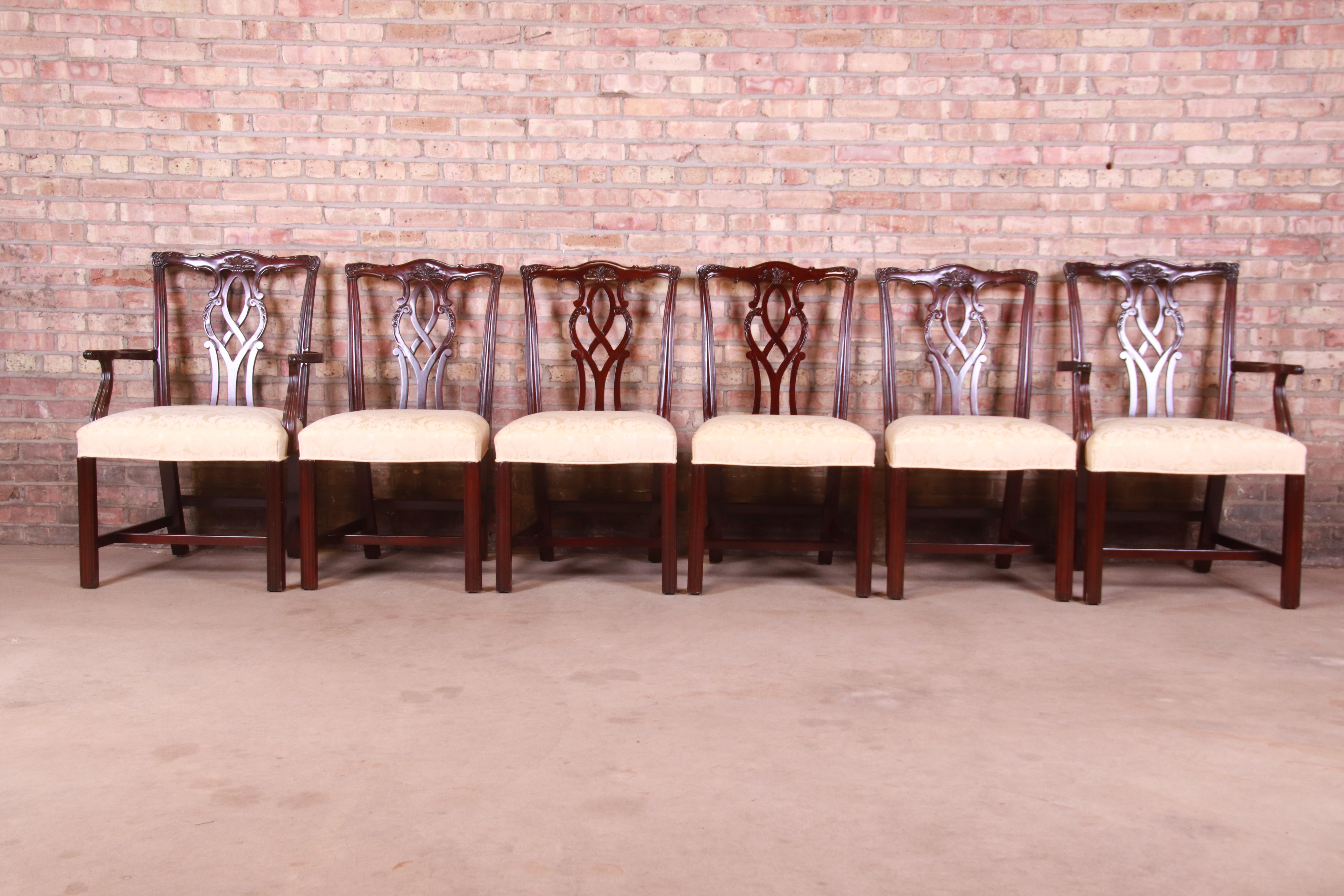 American Kindel Furniture Georgian Carved Mahogany Dining Chairs, Set of Six