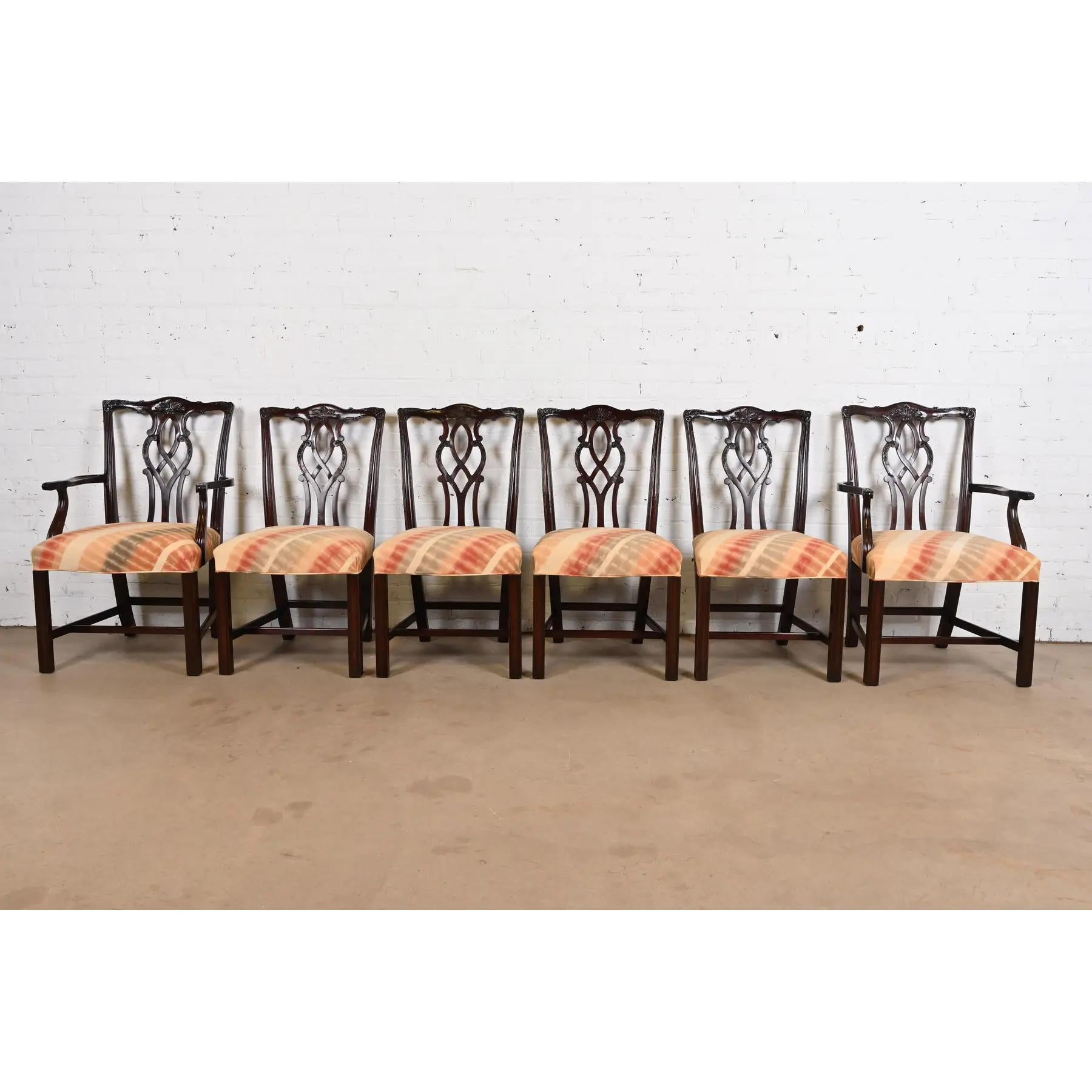American Kindel Furniture Georgian Carved Mahogany Dining Chairs, Set of Six For Sale