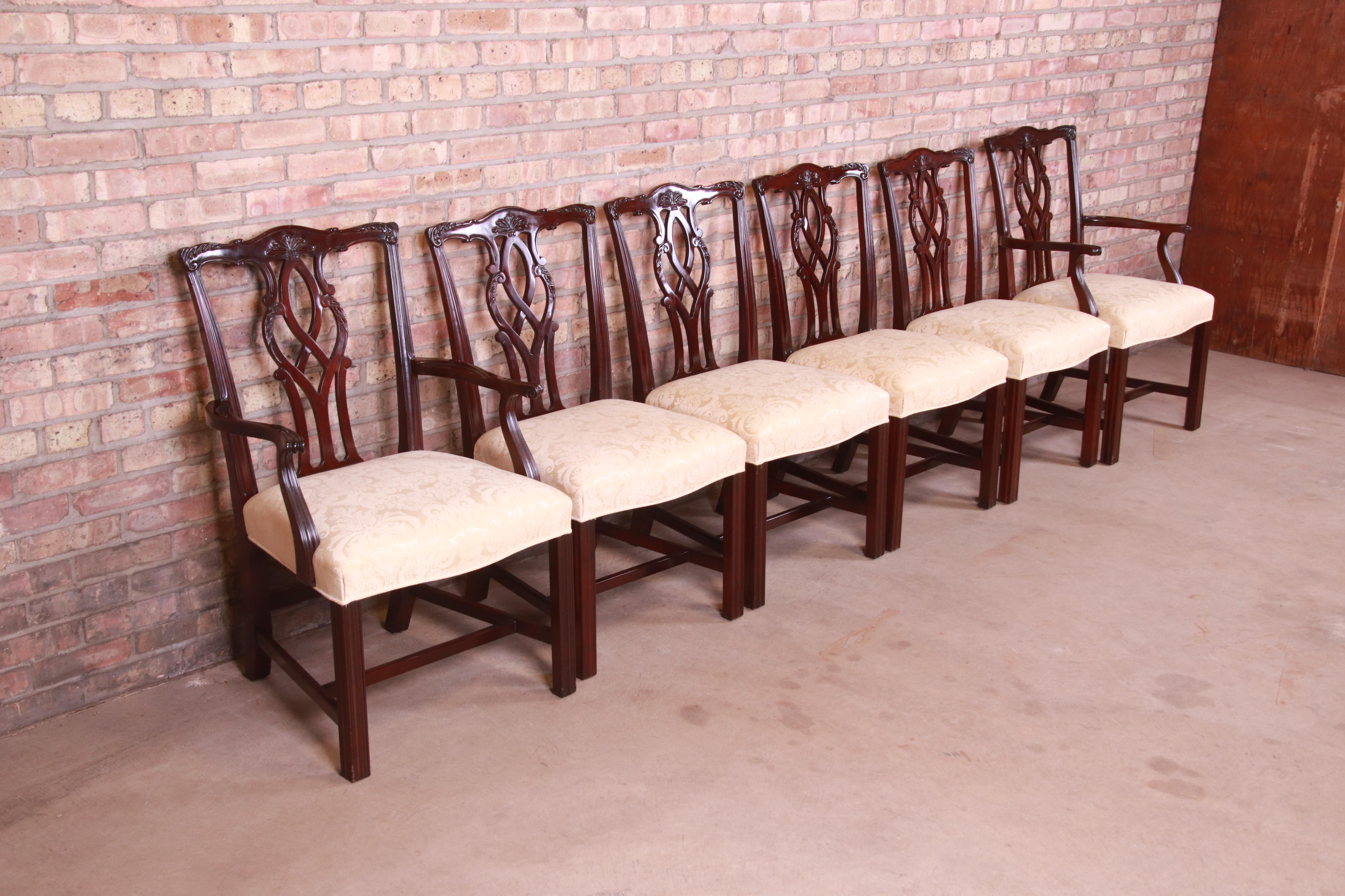 Late 20th Century Kindel Furniture Georgian Carved Mahogany Dining Chairs, Set of Six