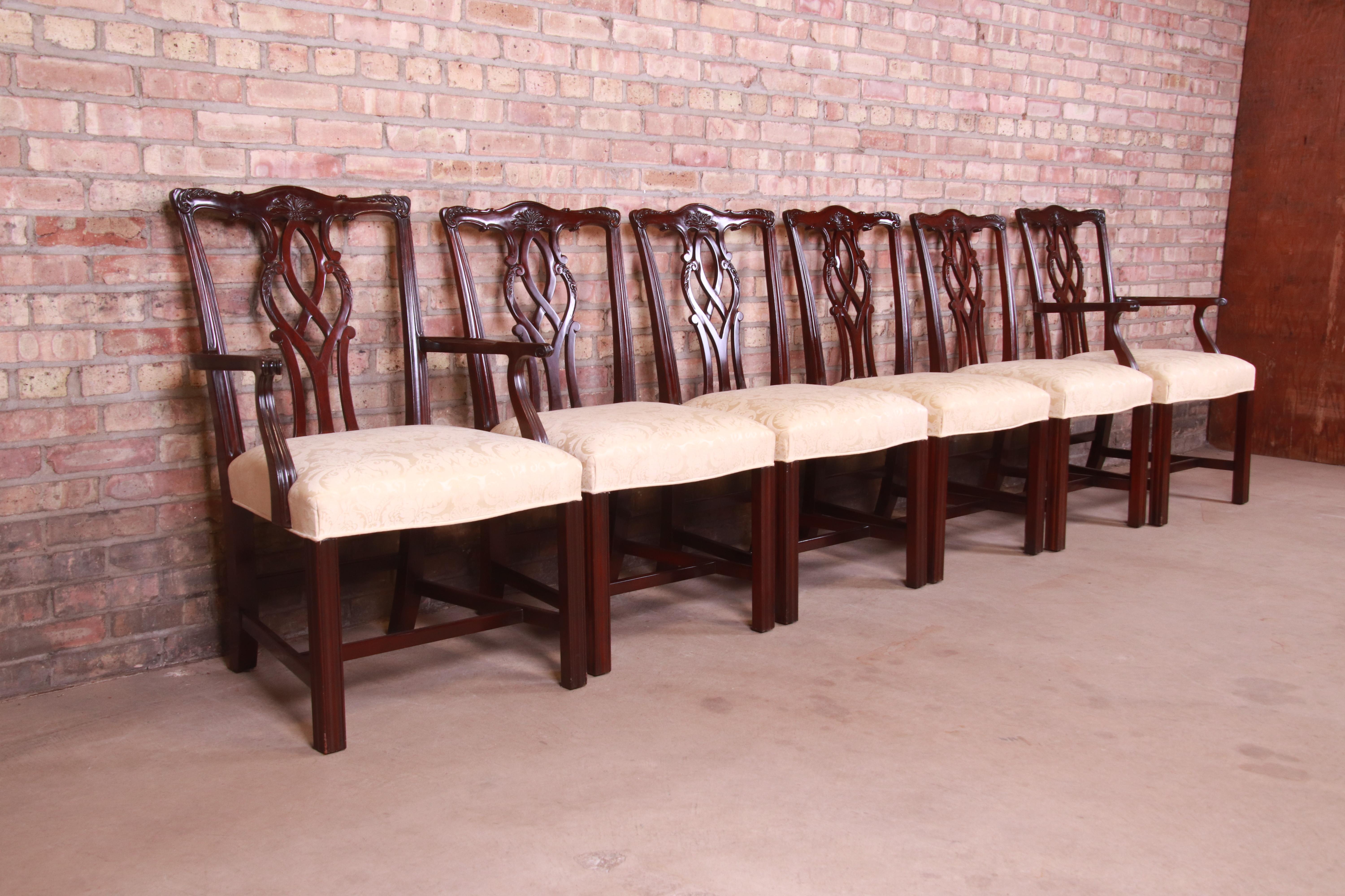 Upholstery Kindel Furniture Georgian Carved Mahogany Dining Chairs, Set of Six