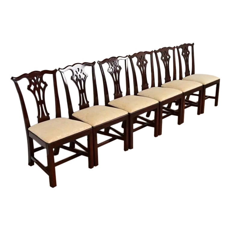 Kindel Furniture Georgian Carved Mahogany Dining Chairs, Set of Six