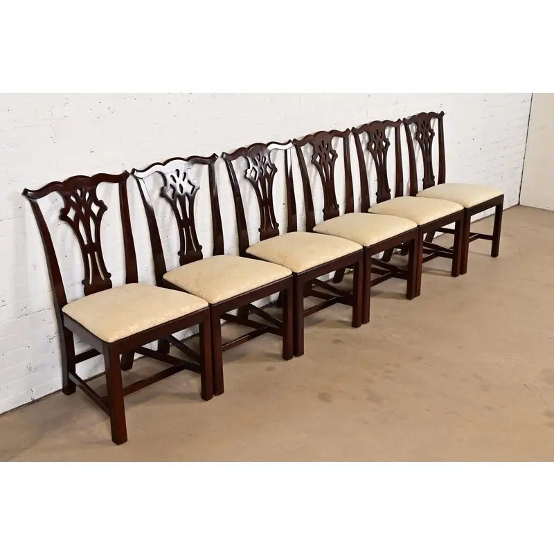 Kindel Furniture Georgian Carved Mahogany Dining Chairs, Set of Six