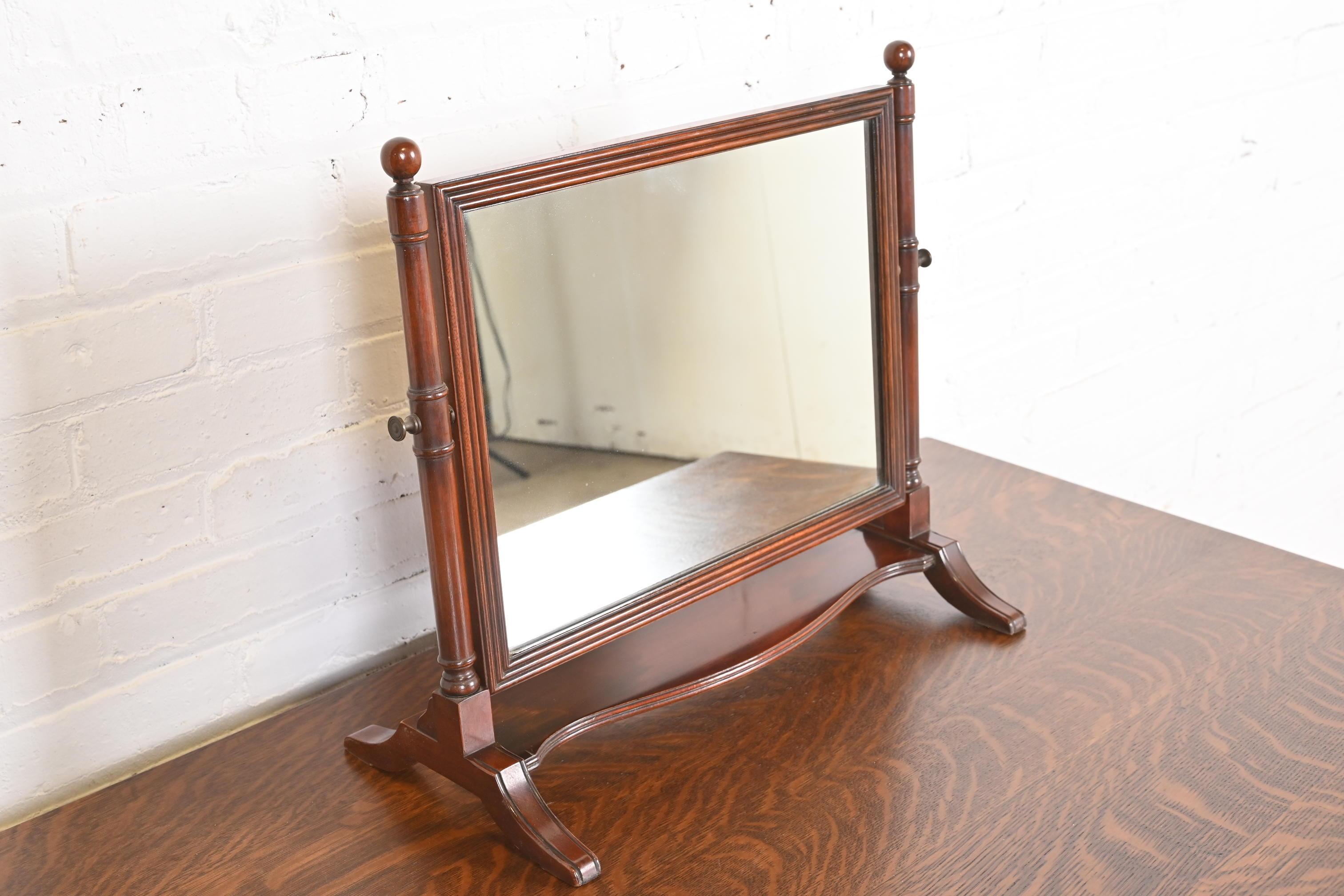 American Kindel Furniture Georgian Carved Mahogany Dresser Top or Vanity Swing Mirror For Sale