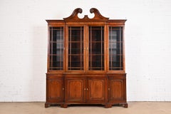 Kindel Furniture Georgian Carved Mahogany Lighted Breakfront Bookcase Cabinet