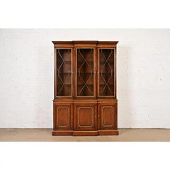 Kindel Furniture Georgian Carved Mahogany Lighted Breakfront Bookcase Cabinet