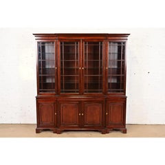 Kindel Furniture Georgian Carved Mahogany Lighted Breakfront Bookcase Cabinet