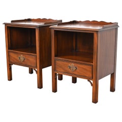 Kindel Furniture Georgian Carved Mahogany Nightstands, Pair