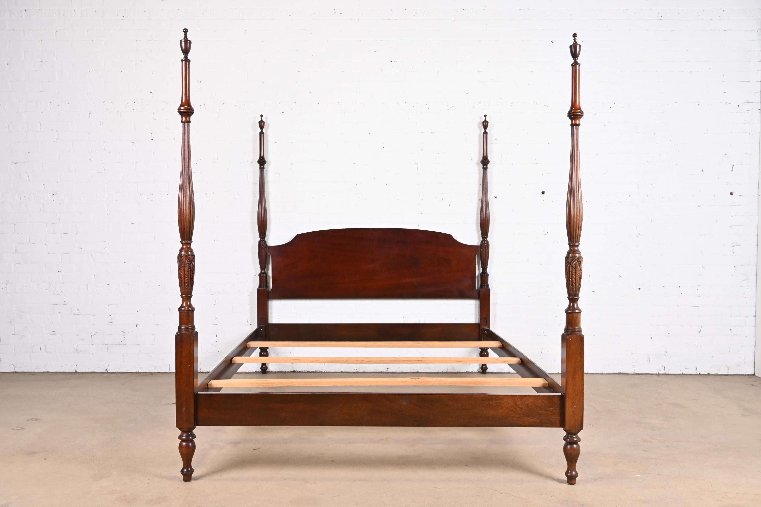 American Kindel Furniture Georgian Carved Mahogany Queen Size Poster Bed