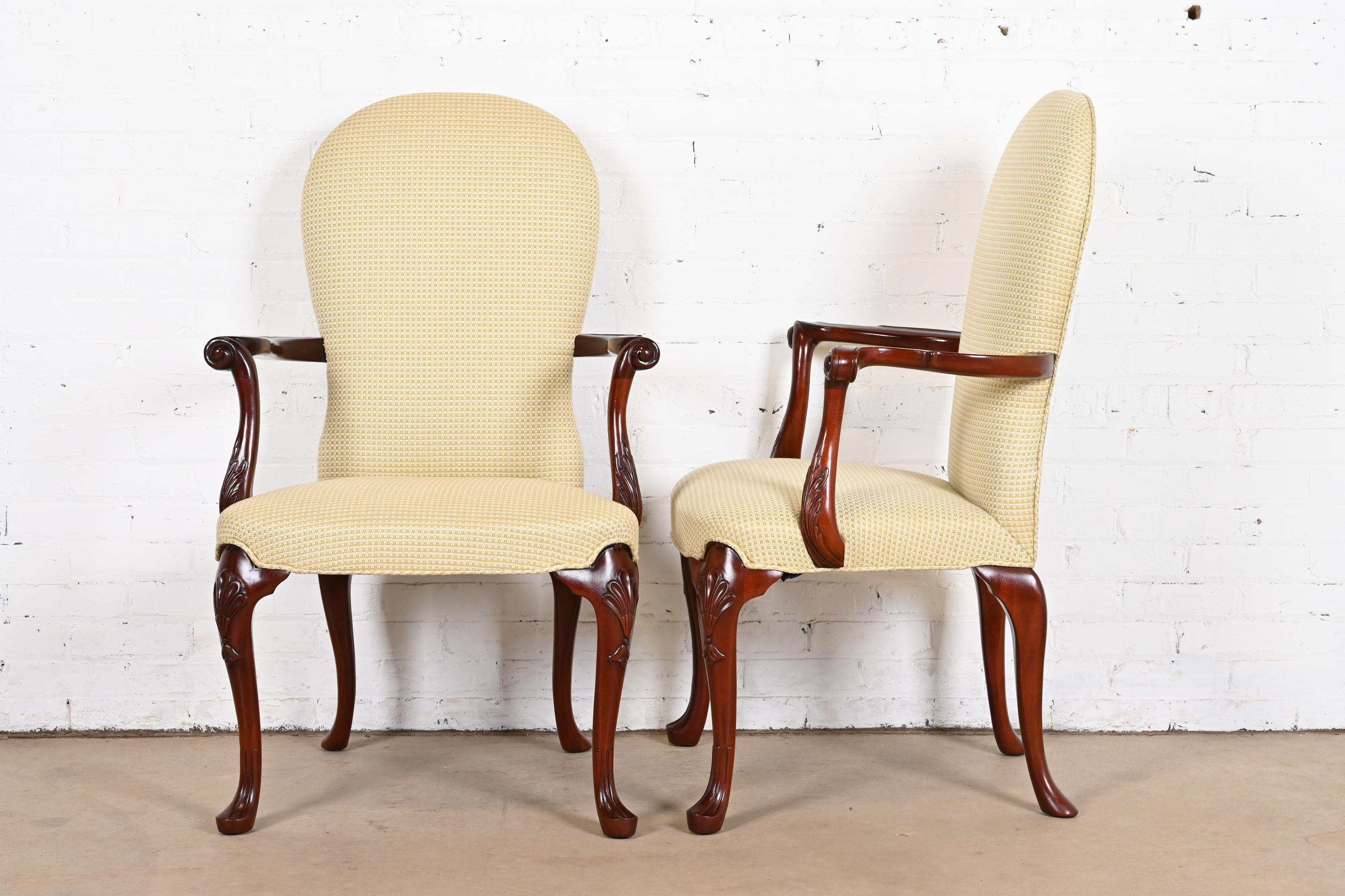 Kindel Furniture Georgian Carved Mahogany Upholstered Dining Chairs For Sale 11