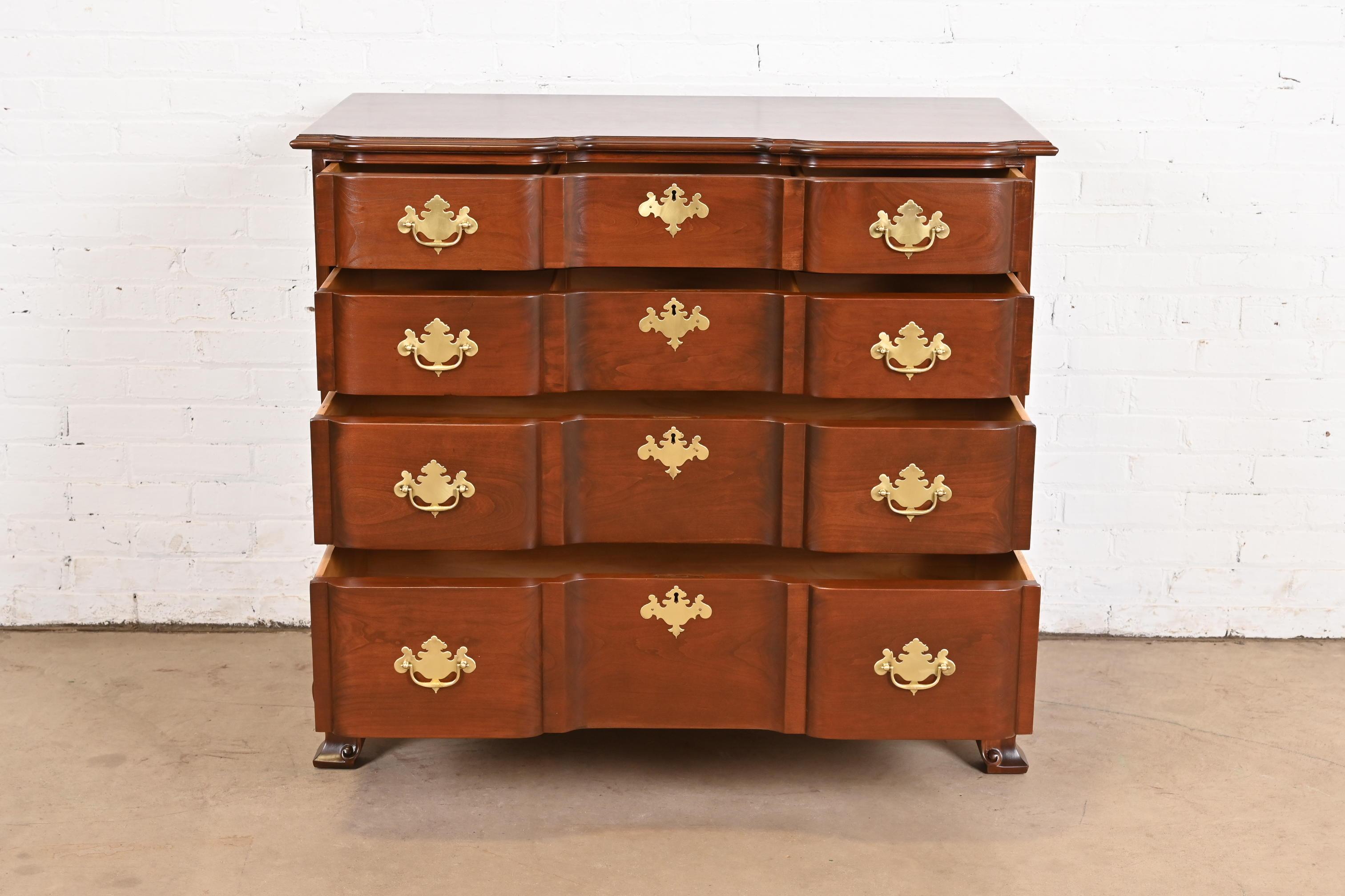 Brass Kindel Furniture Georgian Carved Solid Mahogany Block Front Chest of Drawers For Sale