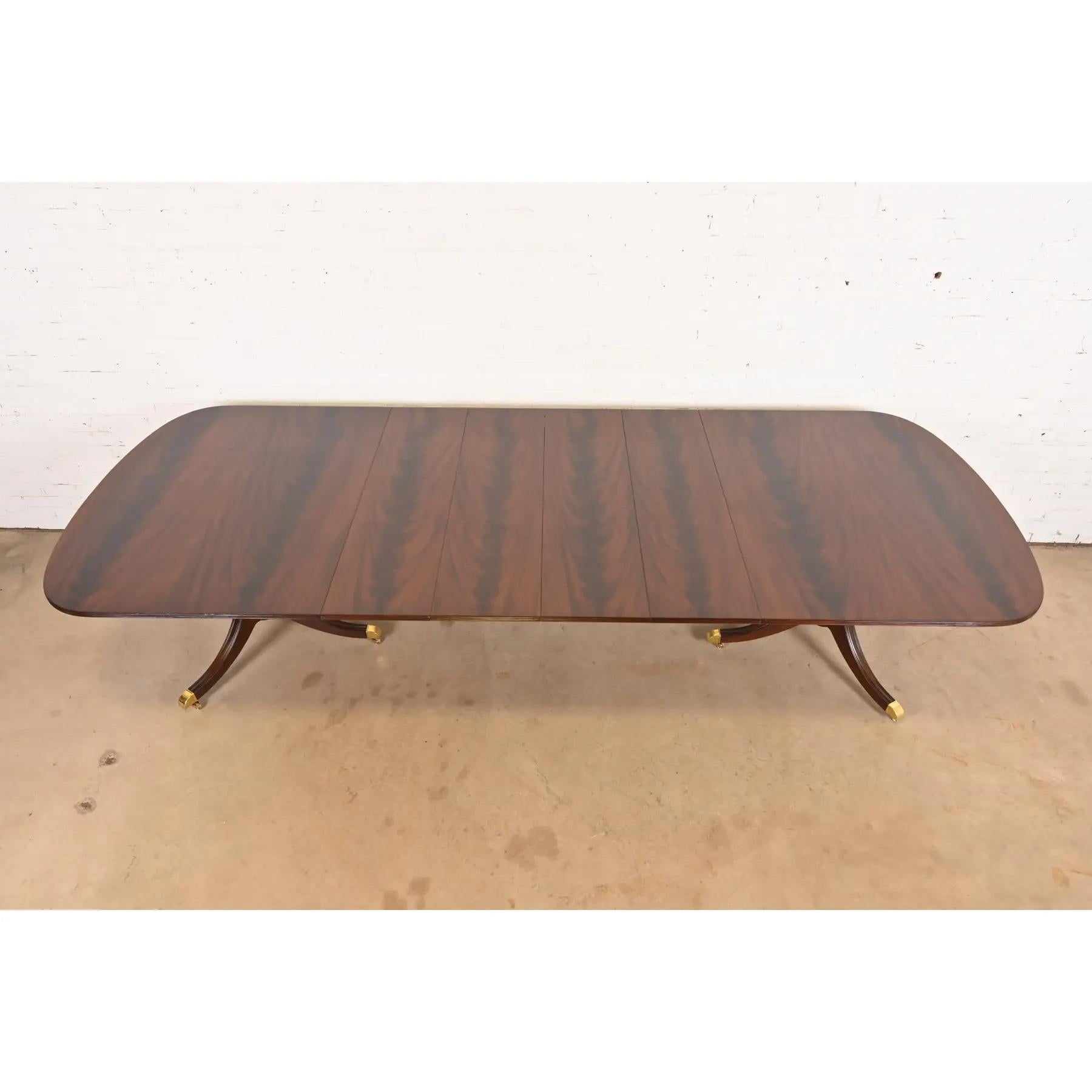 Brass Kindel Furniture Georgian Flame Mahogany Pedestal Dining Table, Refinished For Sale