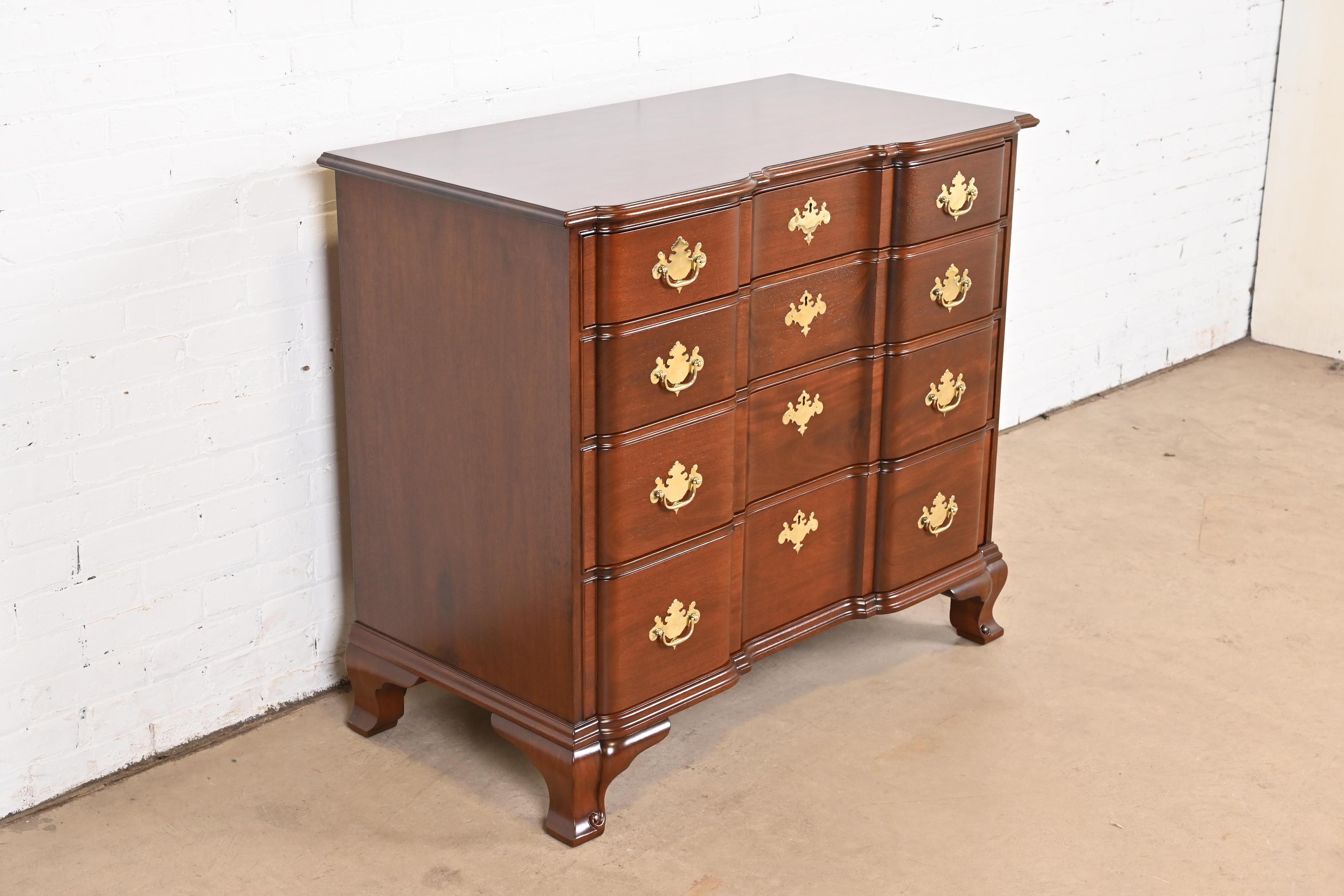 Brass Kindel Furniture Georgian Mahogany Block Front Chest of Drawers, Refinished For Sale