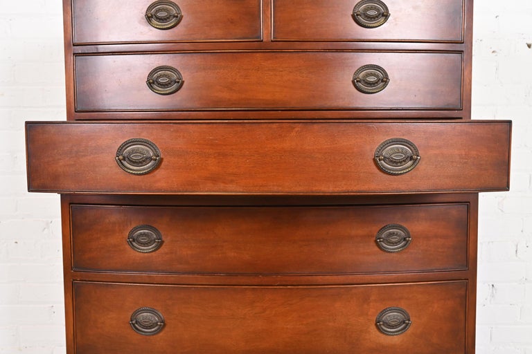 Kindel Furniture Mahogany Bow Front Highboy Dresser, circa