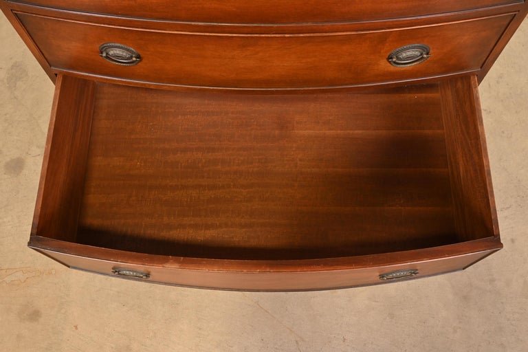 Kindel Furniture Mahogany Bow Front Highboy Dresser, circa