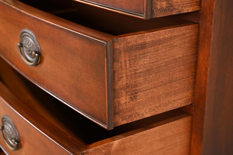 Kindel Furniture Mahogany Bow Front Highboy Dresser, circa