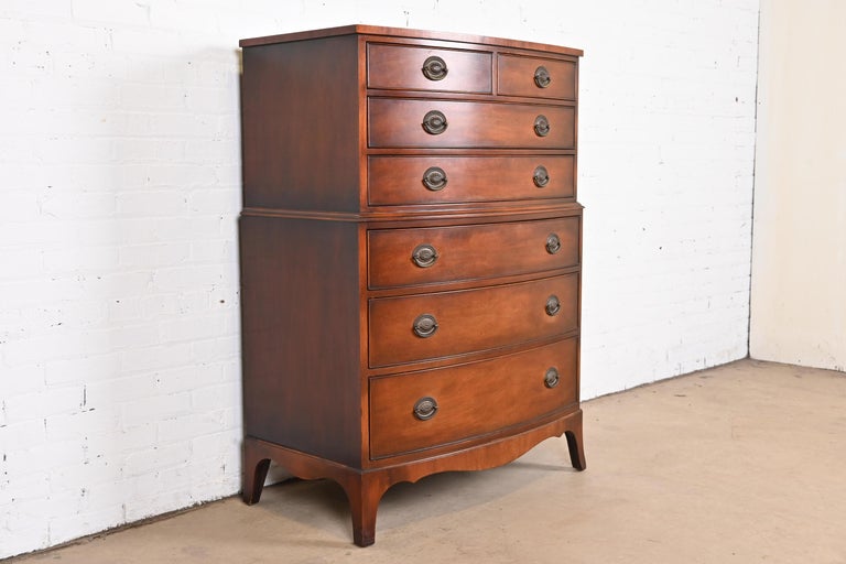 Kindel Furniture Mahogany Bow Front Highboy Dresser, circa