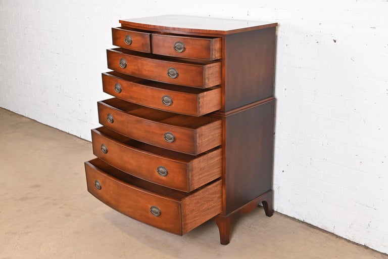 Kindel Furniture Mahogany Bow Front Highboy Dresser, circa