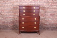 Kindel Furniture Georgian Mahogany Bow Front Highboy Dresser, Newly Refinished