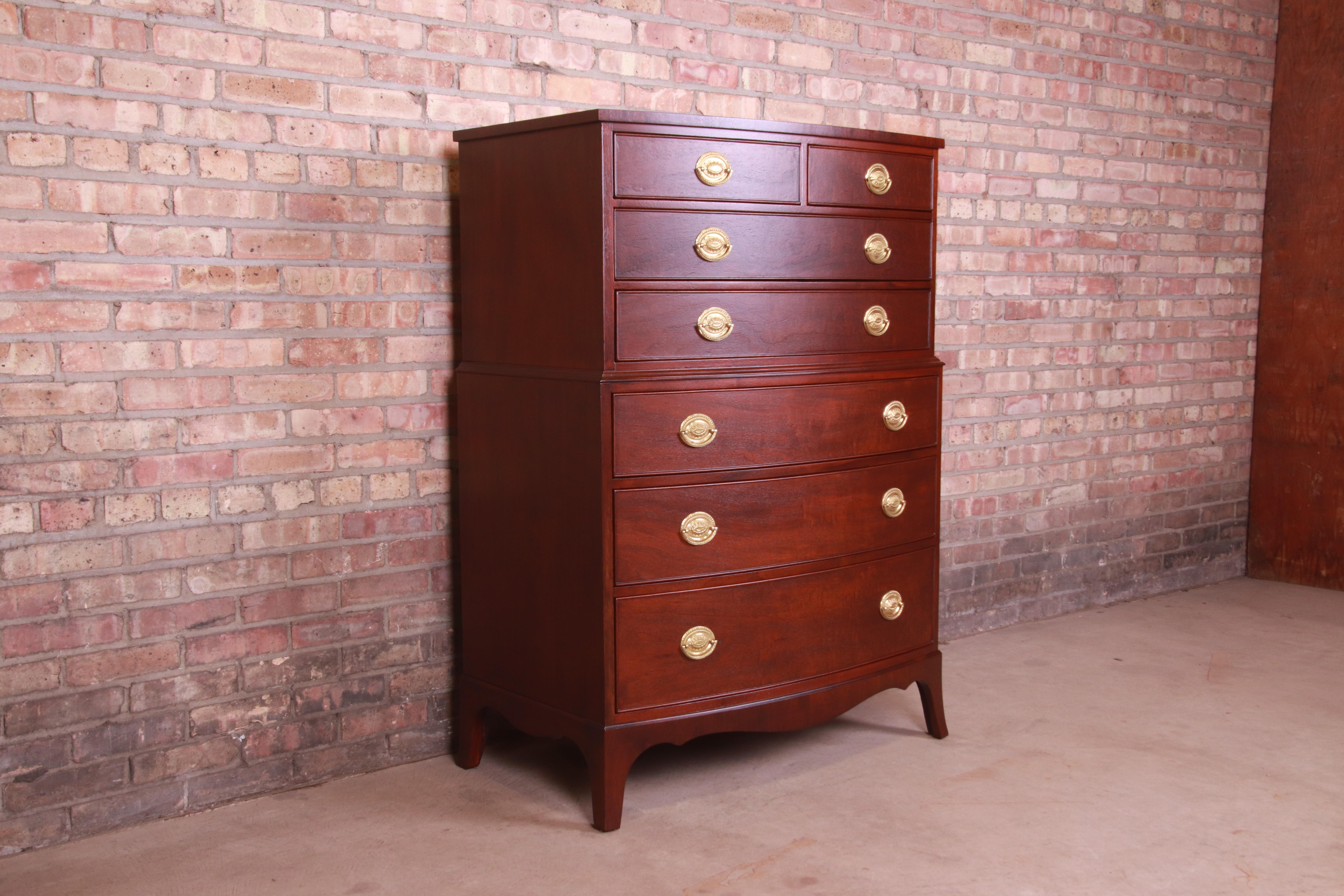 Kindel Furniture Georgian Mahogany Bow Front Highboy Dresser, Newly Refinished 1