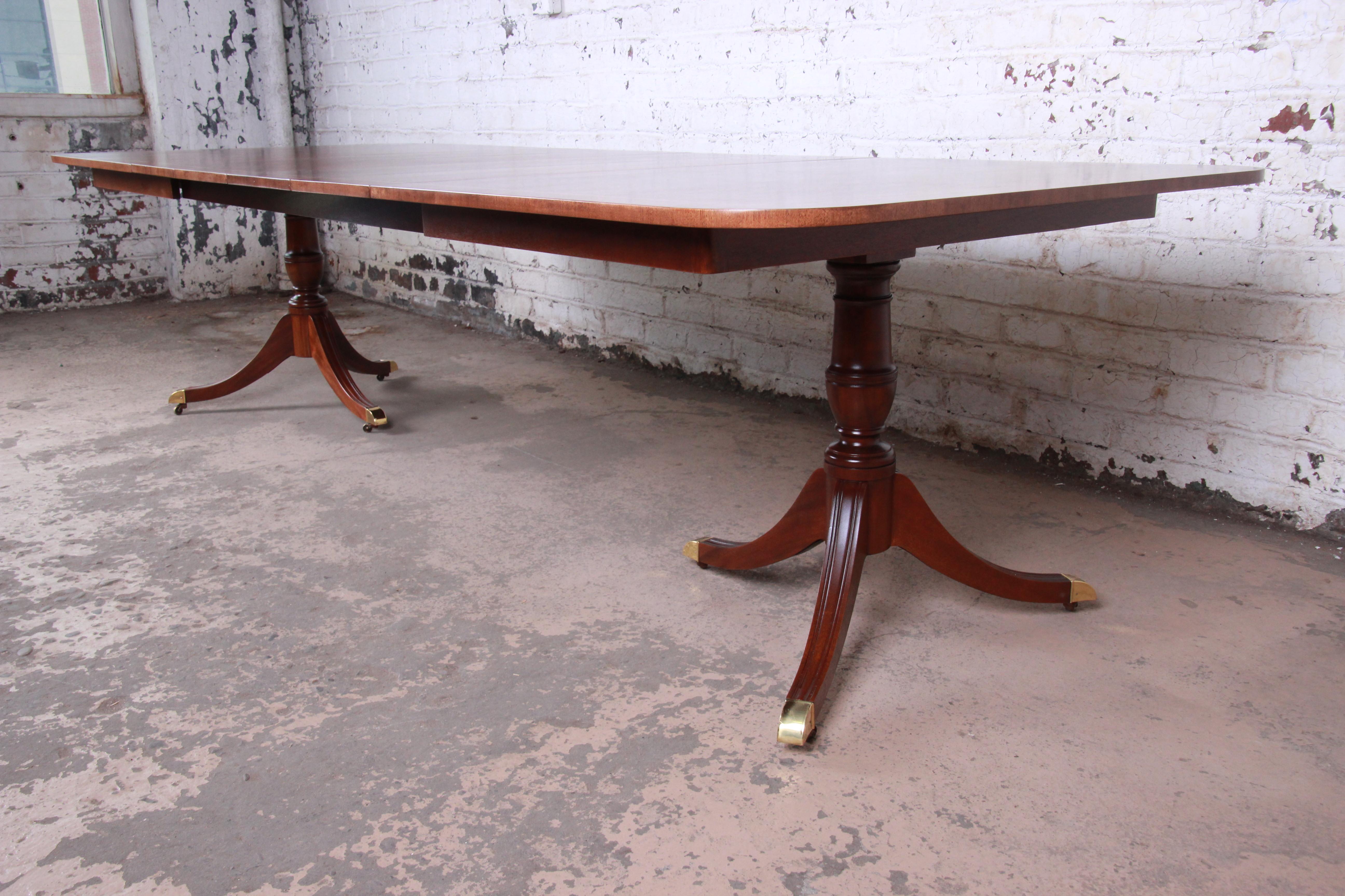 American Kindel Furniture Georgian Mahogany Double Pedestal Dining Table, Newly Restored