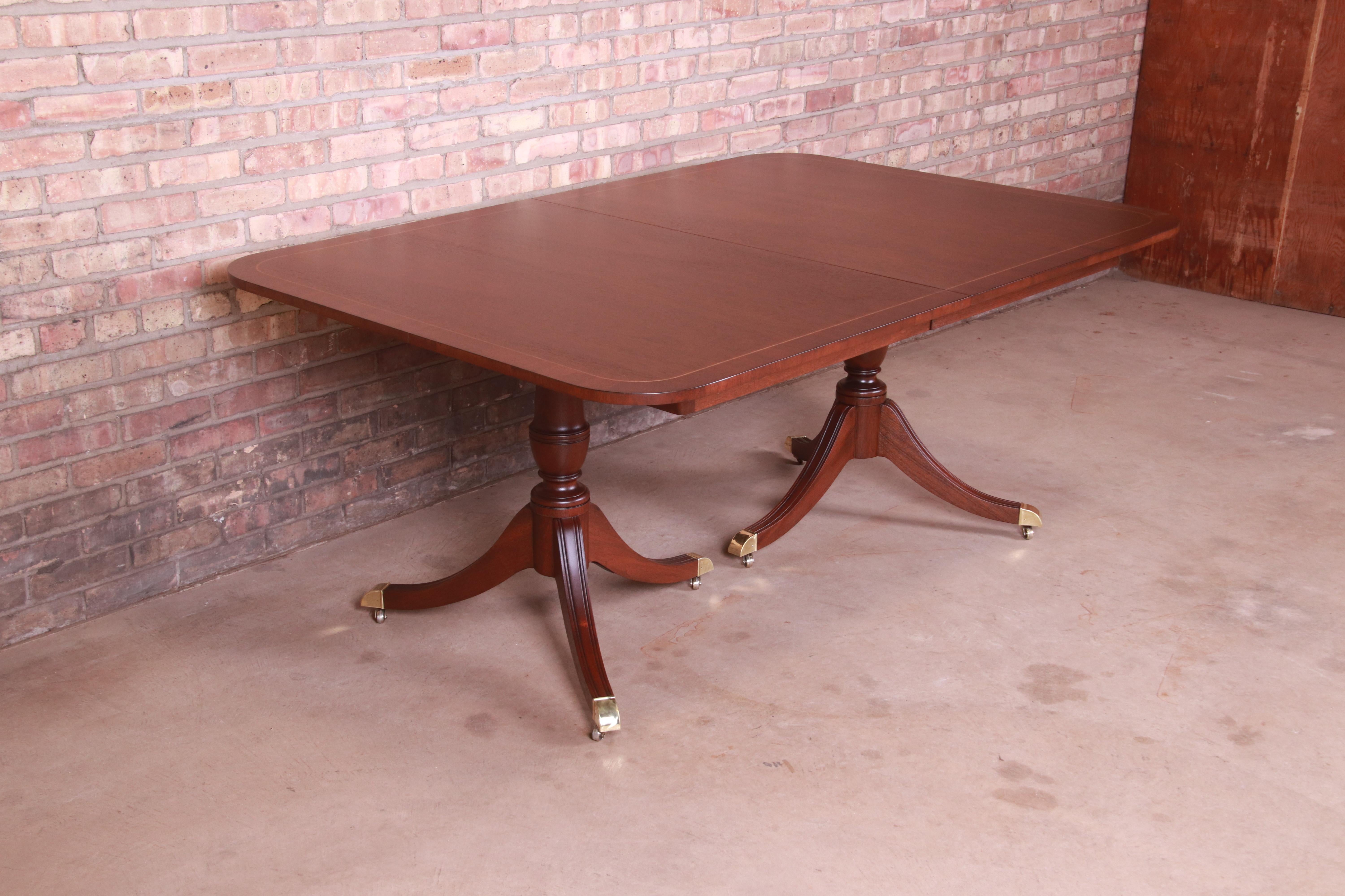 Kindel Furniture Georgian Mahogany Double Pedestal Dining Table, Refinished For Sale 4