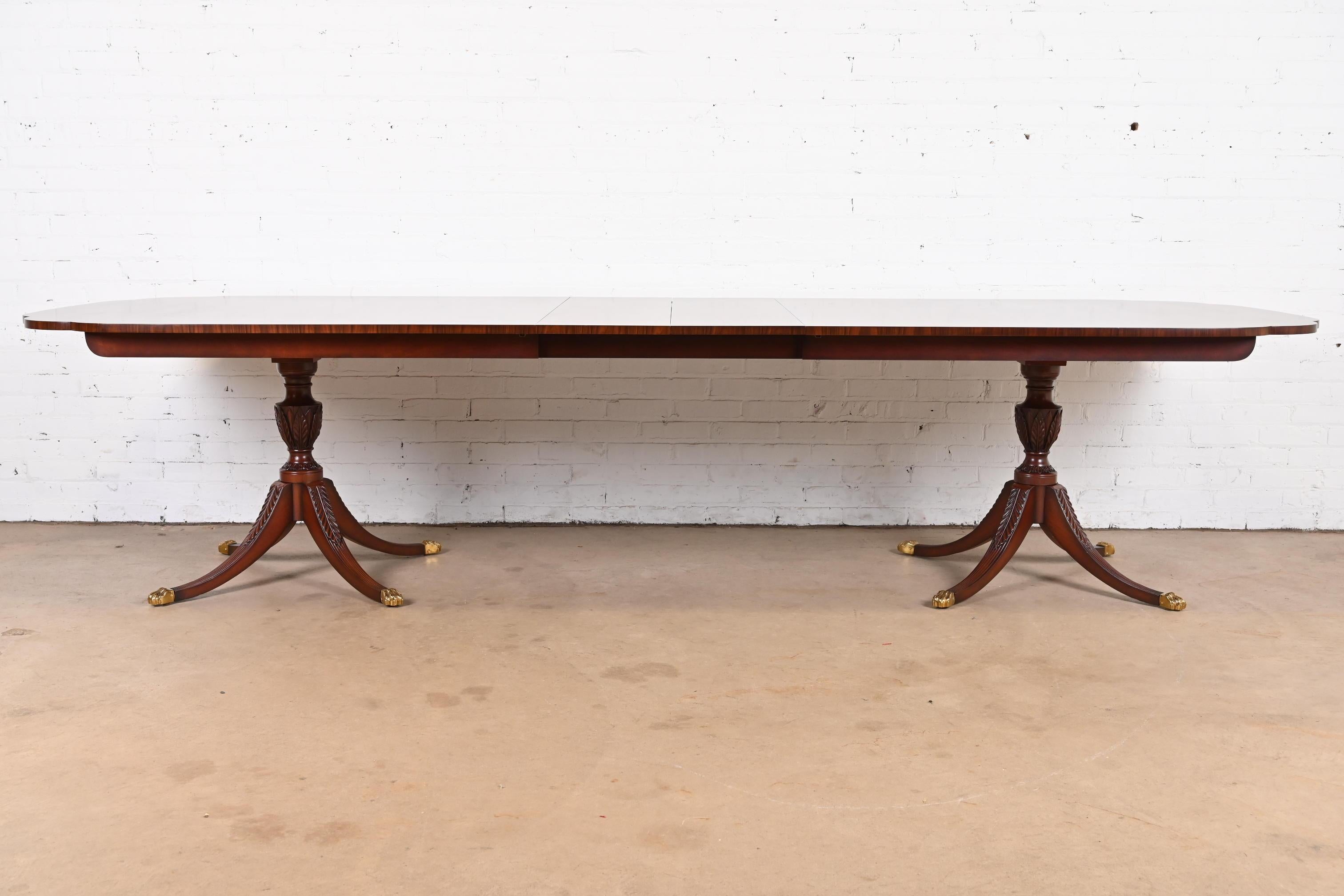 American Kindel Furniture Georgian Mahogany Double Pedestal Dining Table, Refinished