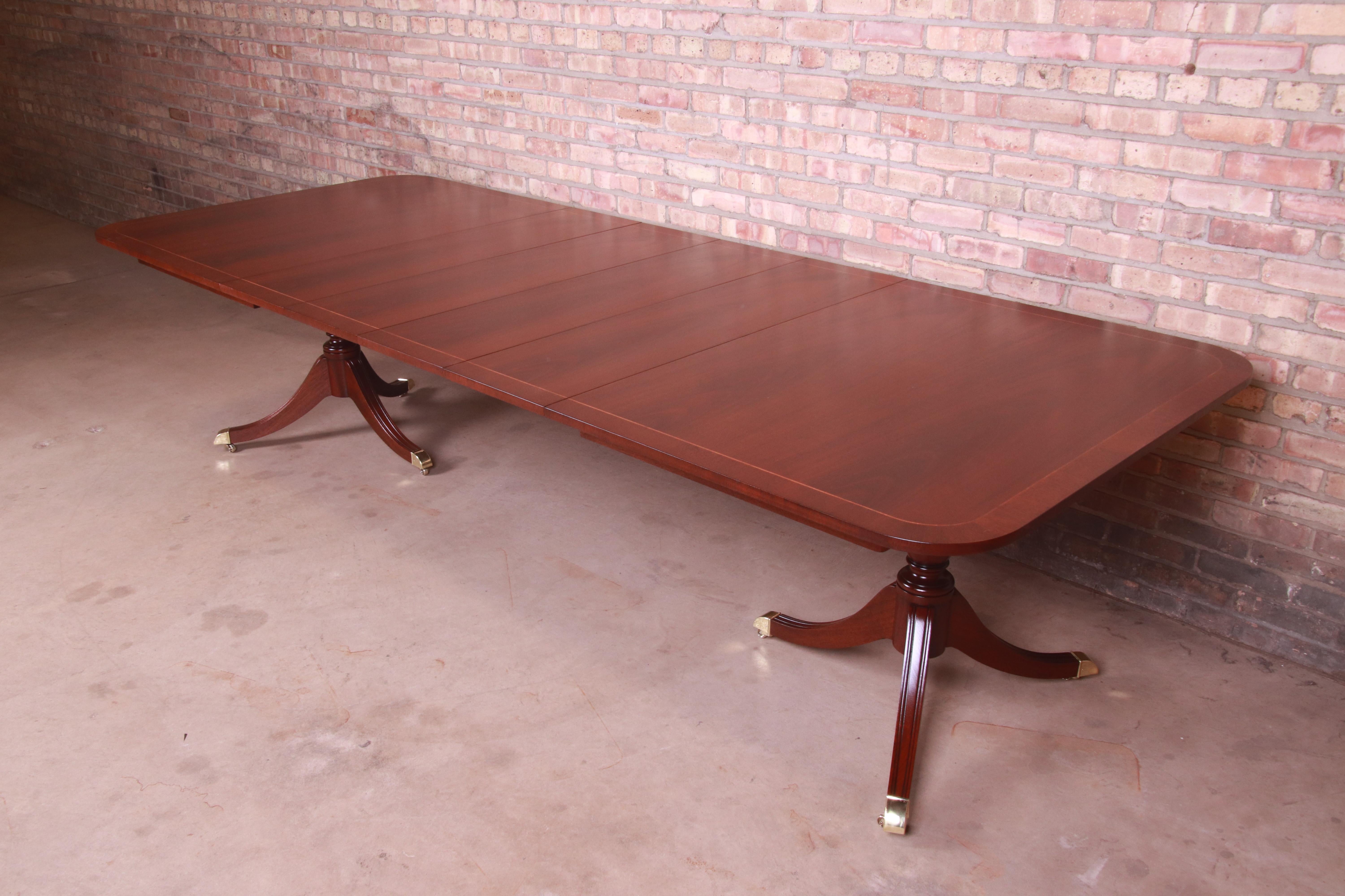 American Kindel Furniture Georgian Mahogany Double Pedestal Dining Table, Refinished For Sale