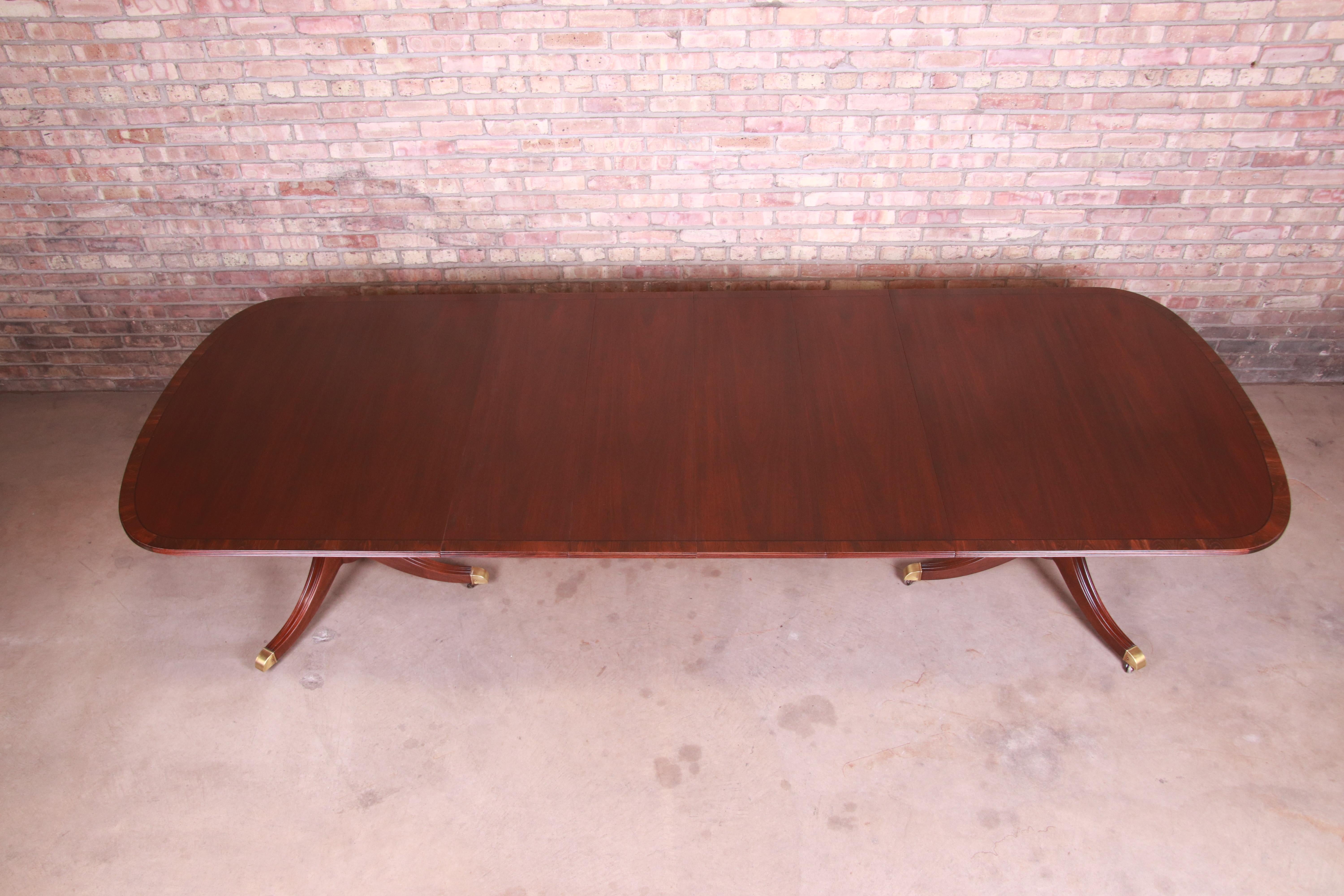 20th Century Kindel Furniture Georgian Mahogany Double Pedestal Dining Table, Refinished