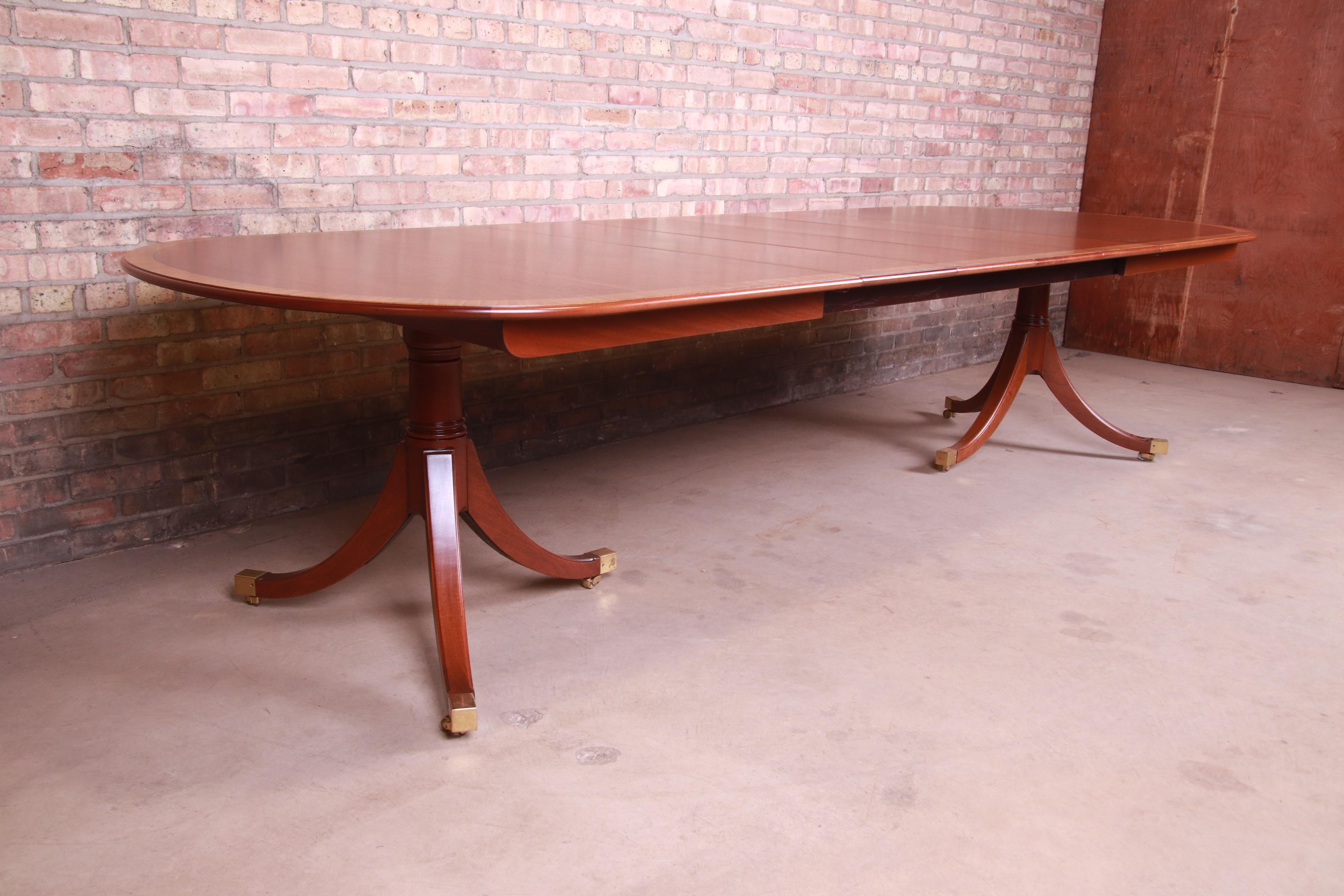 20th Century Kindel Furniture Georgian Mahogany Double Pedestal Dining Table, Refinished