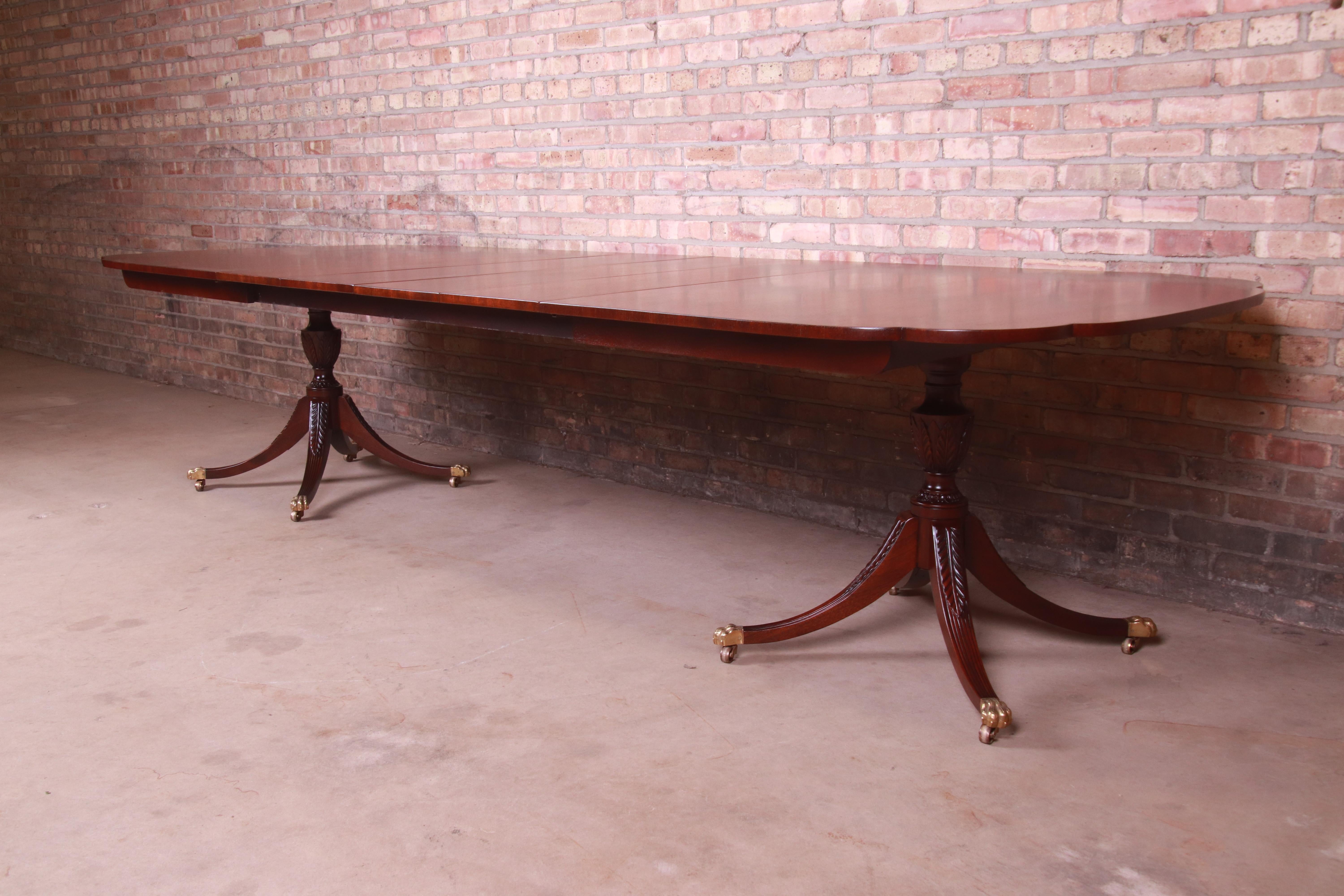 20th Century Kindel Furniture Georgian Mahogany Double Pedestal Dining Table, Refinished
