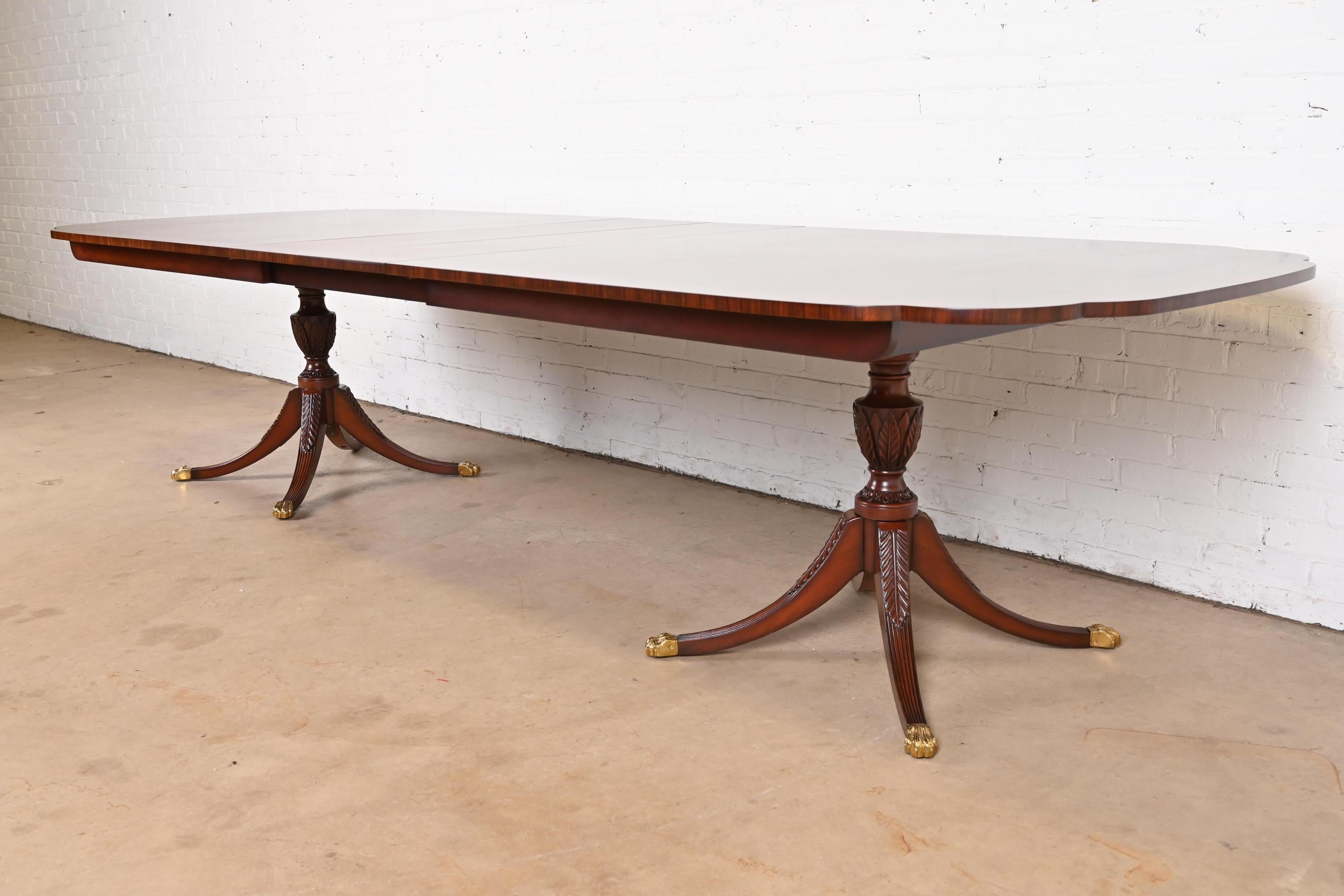 20th Century Kindel Furniture Georgian Mahogany Double Pedestal Dining Table, Refinished