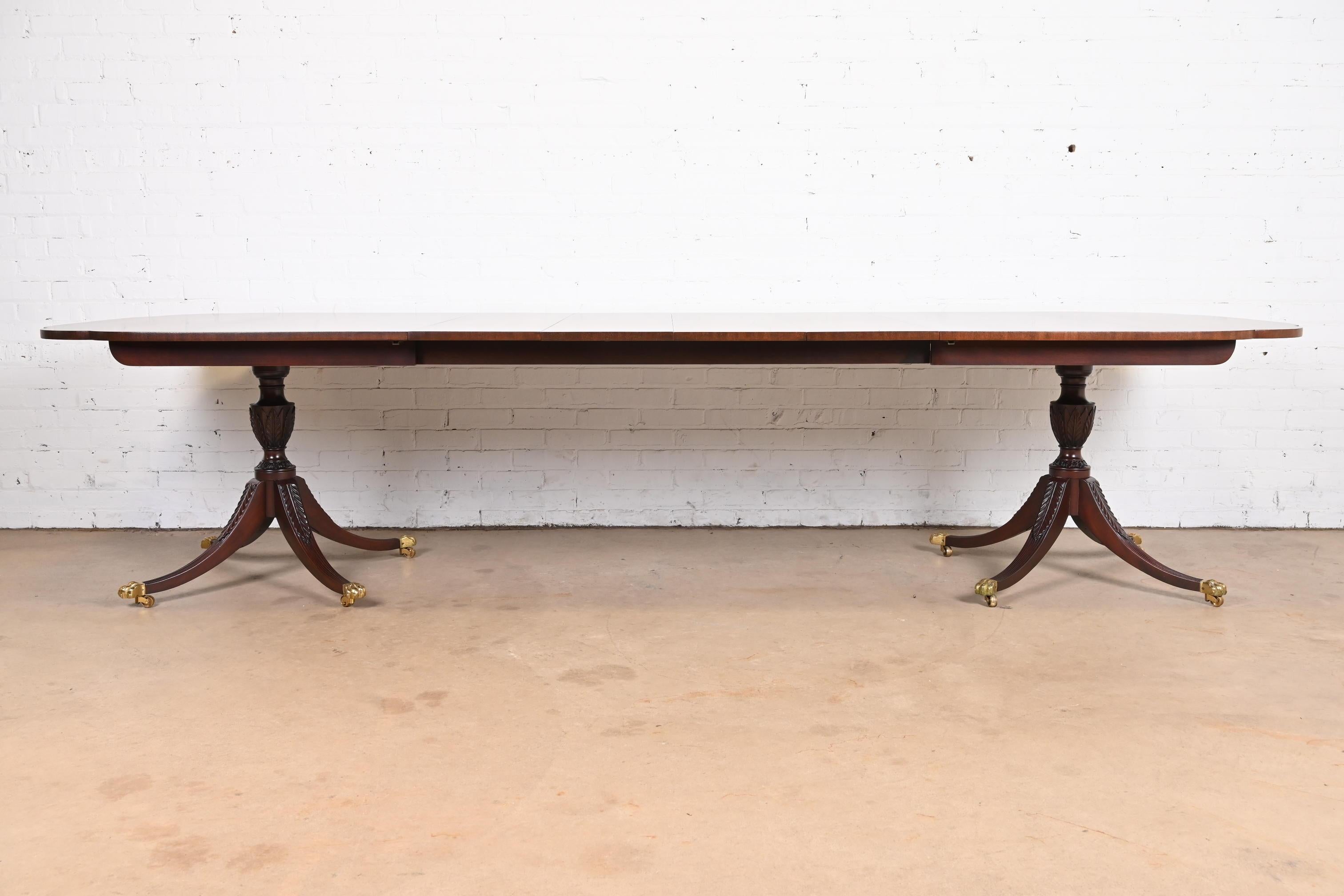 Late 20th Century Kindel Furniture Georgian Mahogany Double Pedestal Dining Table, Refinished
