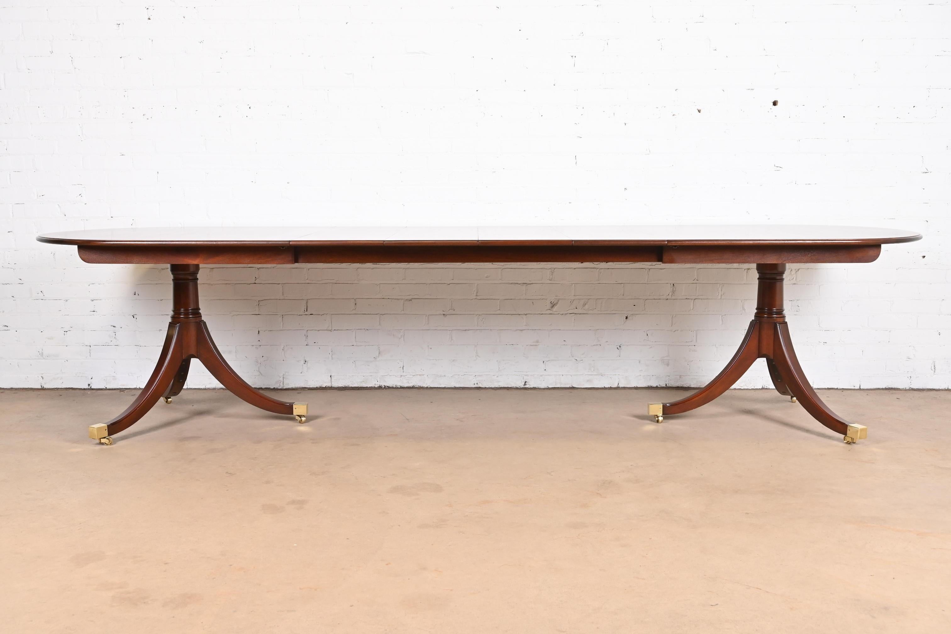 Late 20th Century Kindel Furniture Georgian Mahogany Double Pedestal Dining Table, Refinished