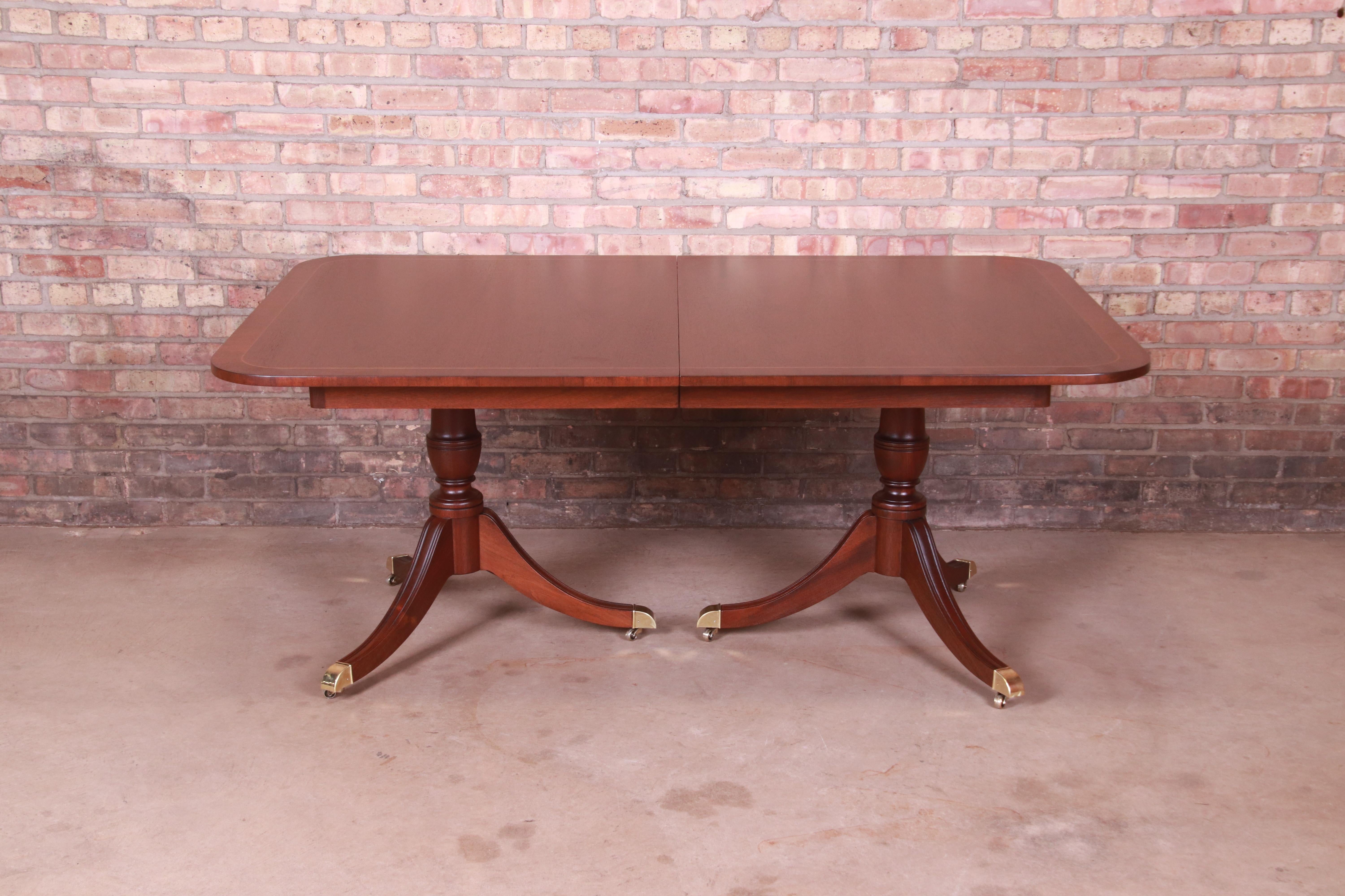 Brass Kindel Furniture Georgian Mahogany Double Pedestal Dining Table, Refinished For Sale