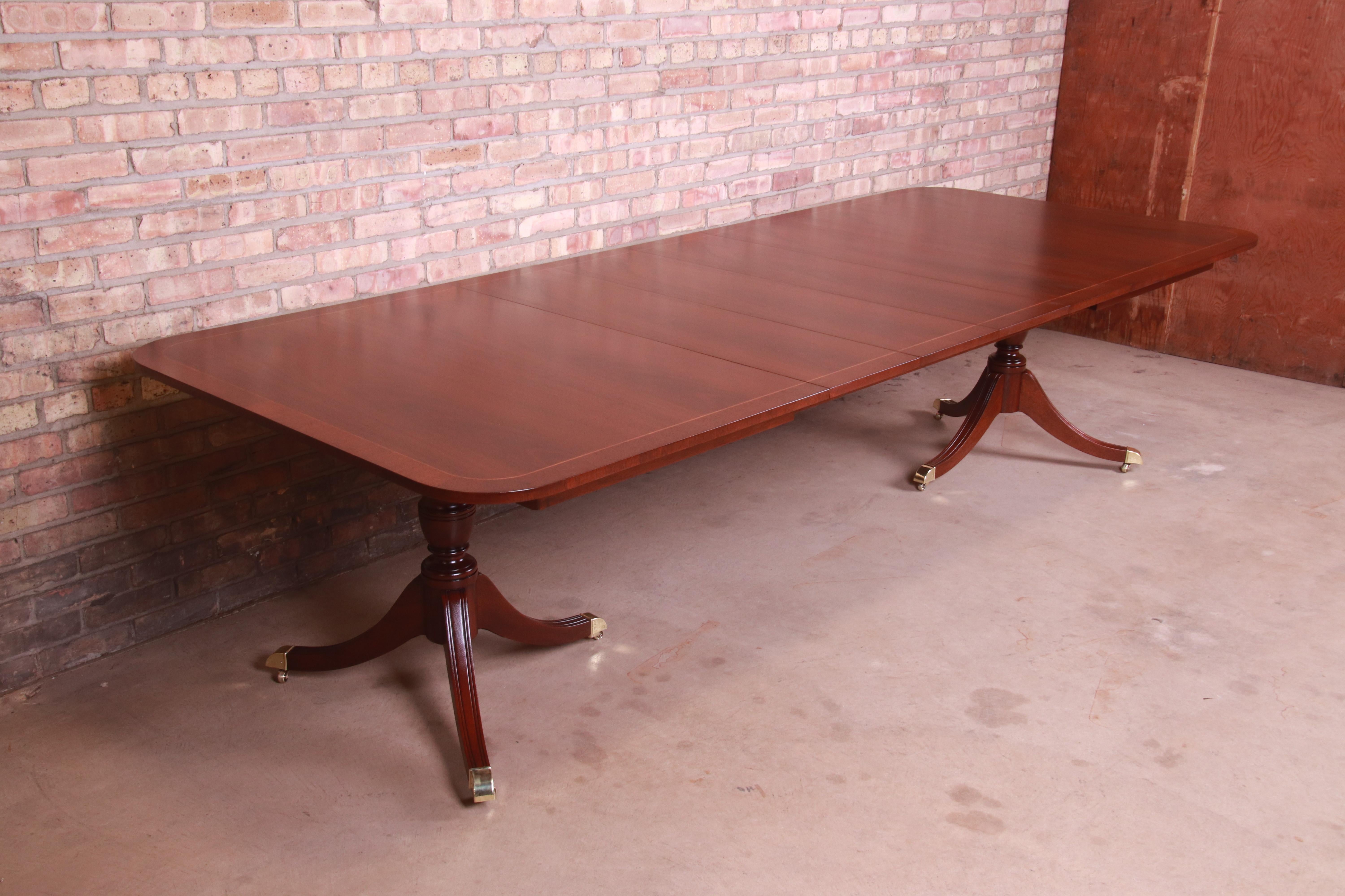 20th Century Kindel Furniture Georgian Mahogany Double Pedestal Dining Table, Refinished For Sale