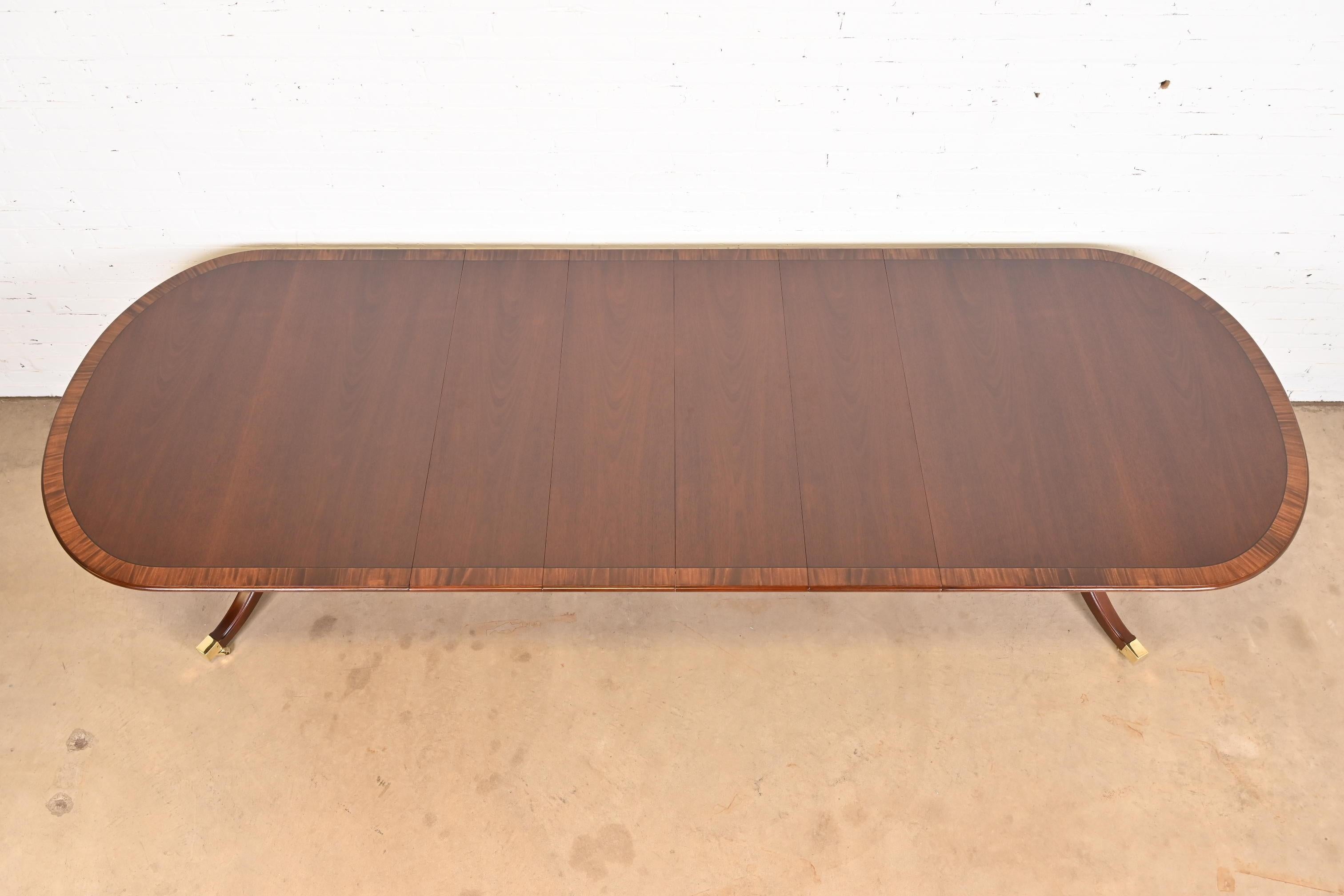 Brass Kindel Furniture Georgian Mahogany Double Pedestal Dining Table, Refinished