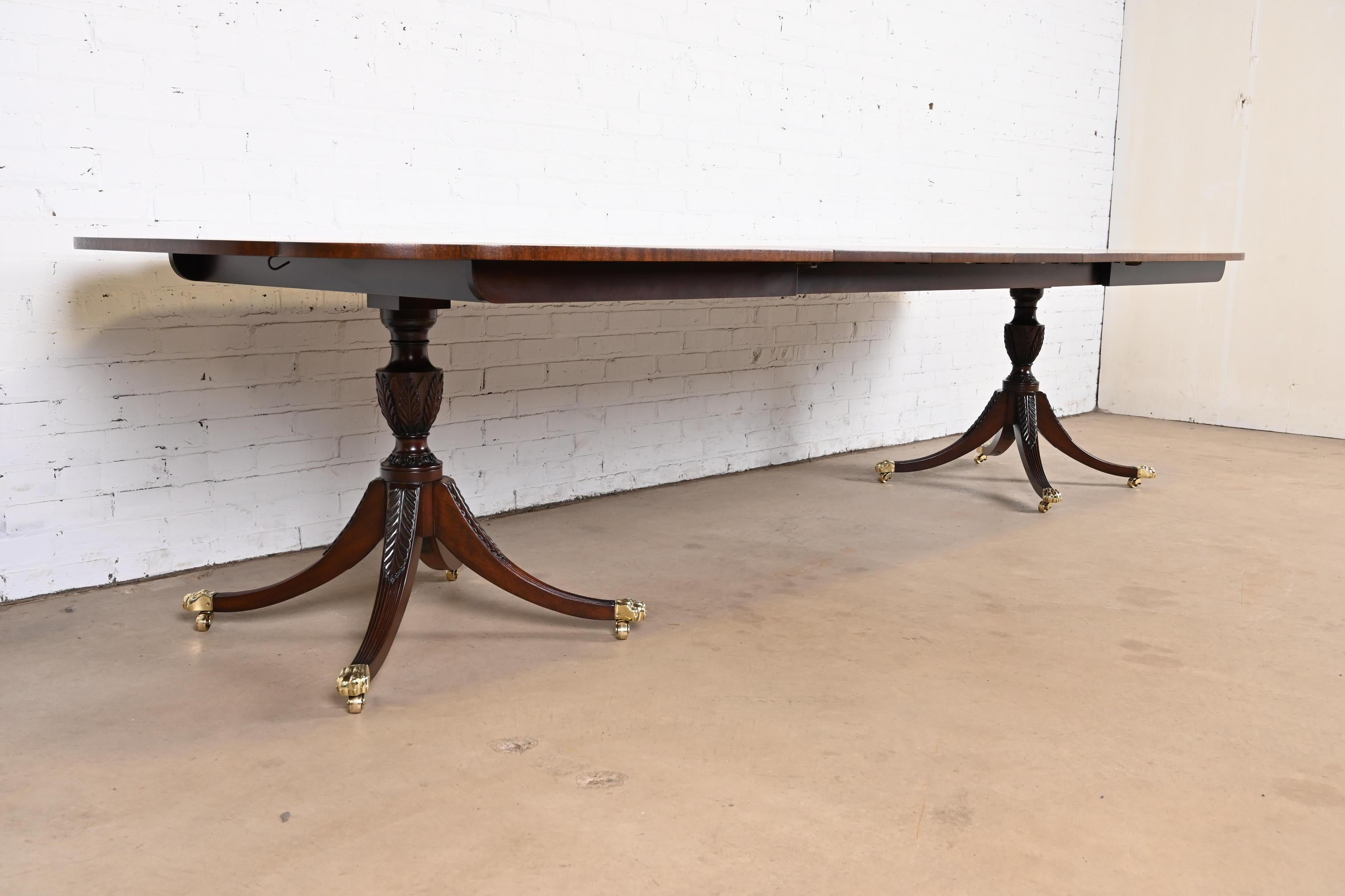 Kindel Furniture Georgian Mahogany Double Pedestal Dining Table, Refinished For Sale 1