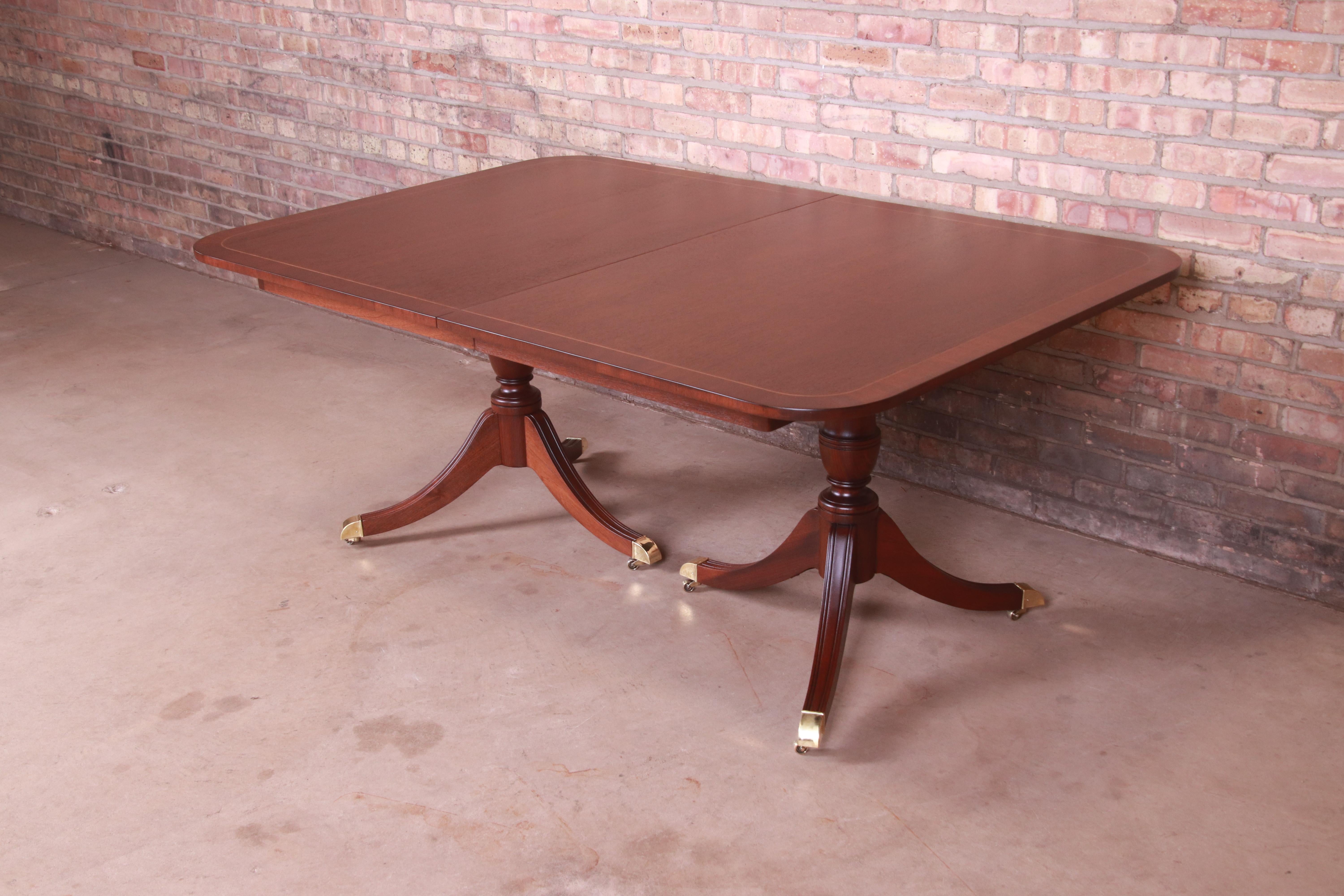Kindel Furniture Georgian Mahogany Double Pedestal Dining Table, Refinished For Sale 2