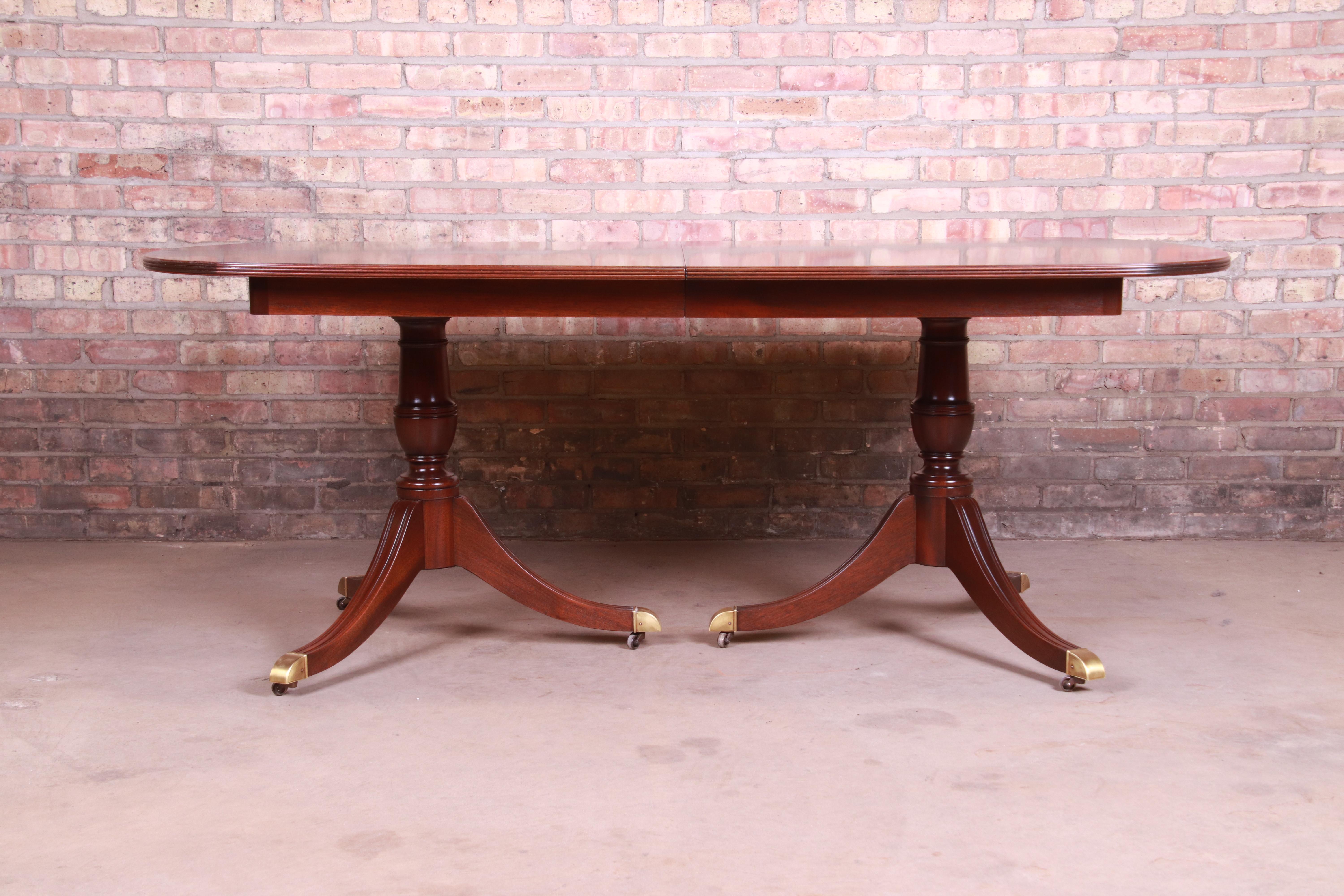 Kindel Furniture Georgian Mahogany Double Pedestal Dining Table, Refinished 3