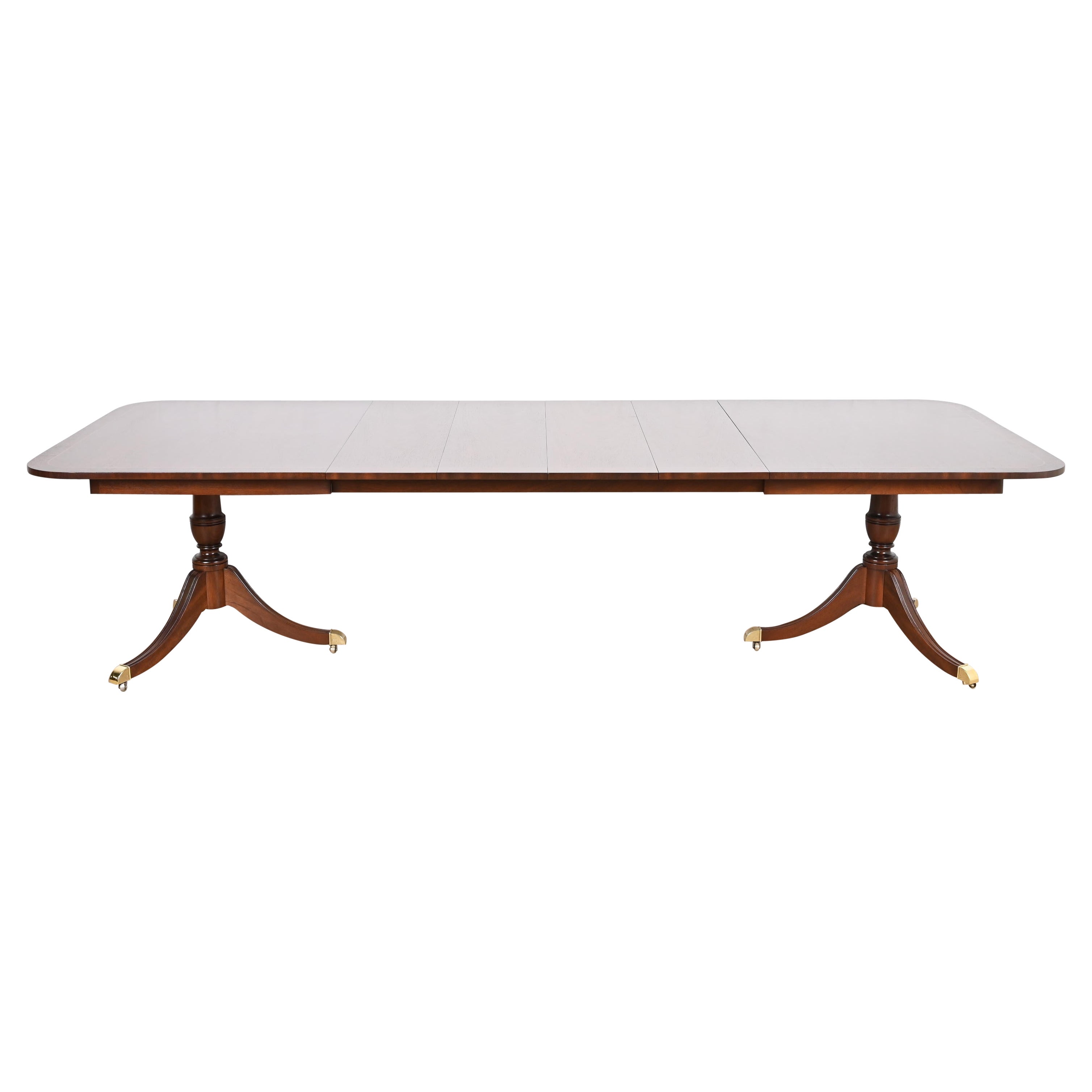 Kindel Furniture Georgian Mahogany Double Pedestal Dining Table, Refinished