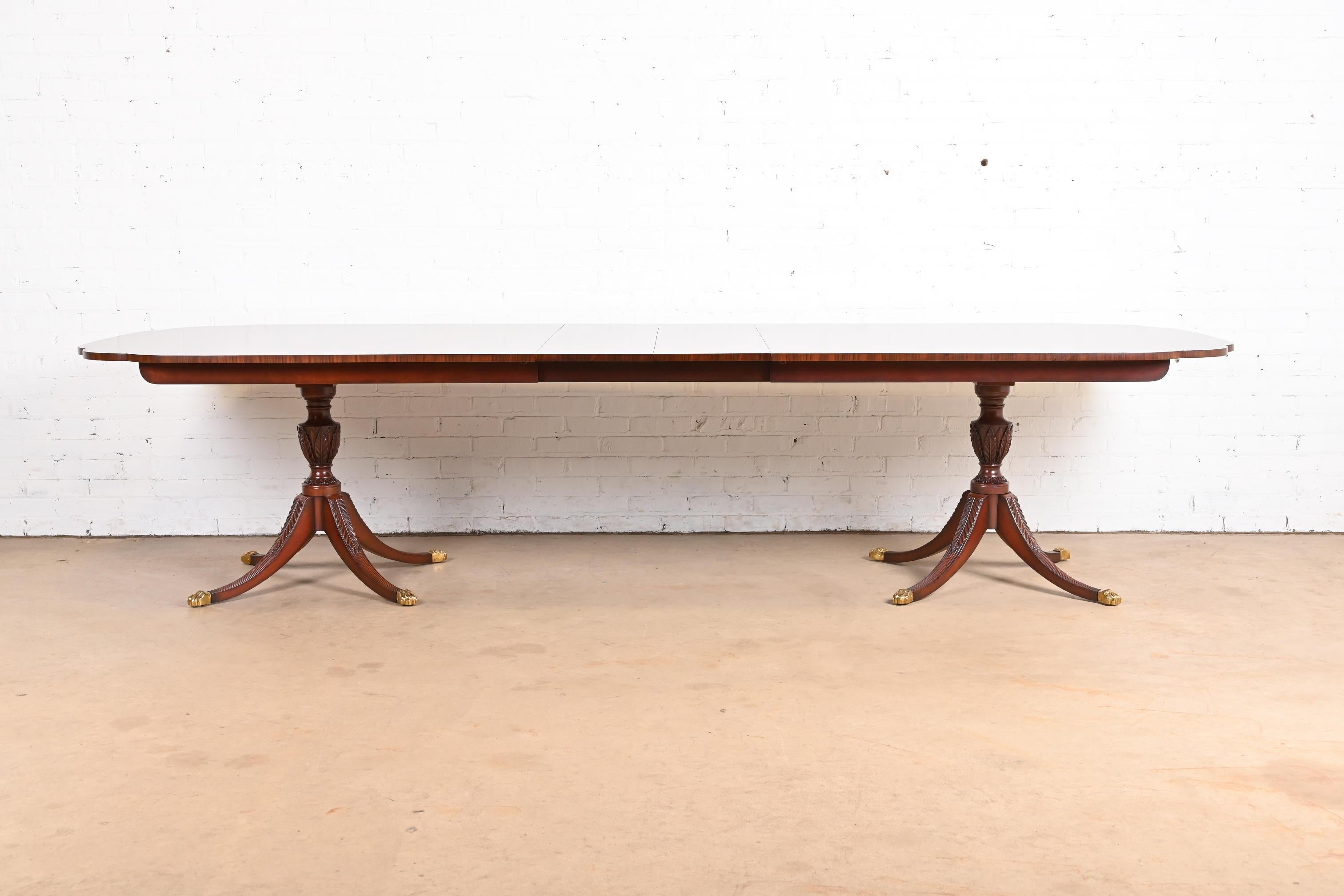 American Kindel Furniture Georgian Mahogany Double Pedestal Extension Dining Table