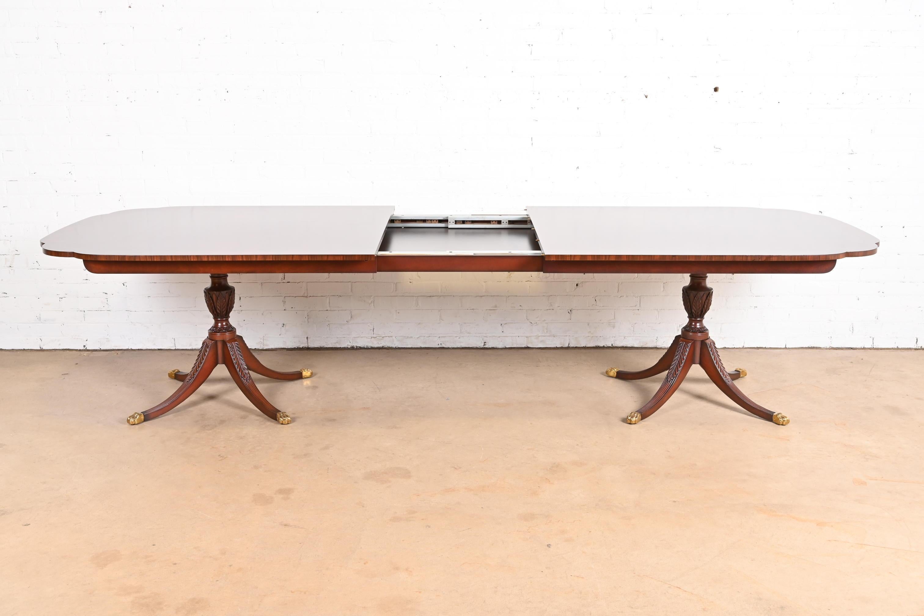 Brass Kindel Furniture Georgian Mahogany Double Pedestal Extension Dining Table