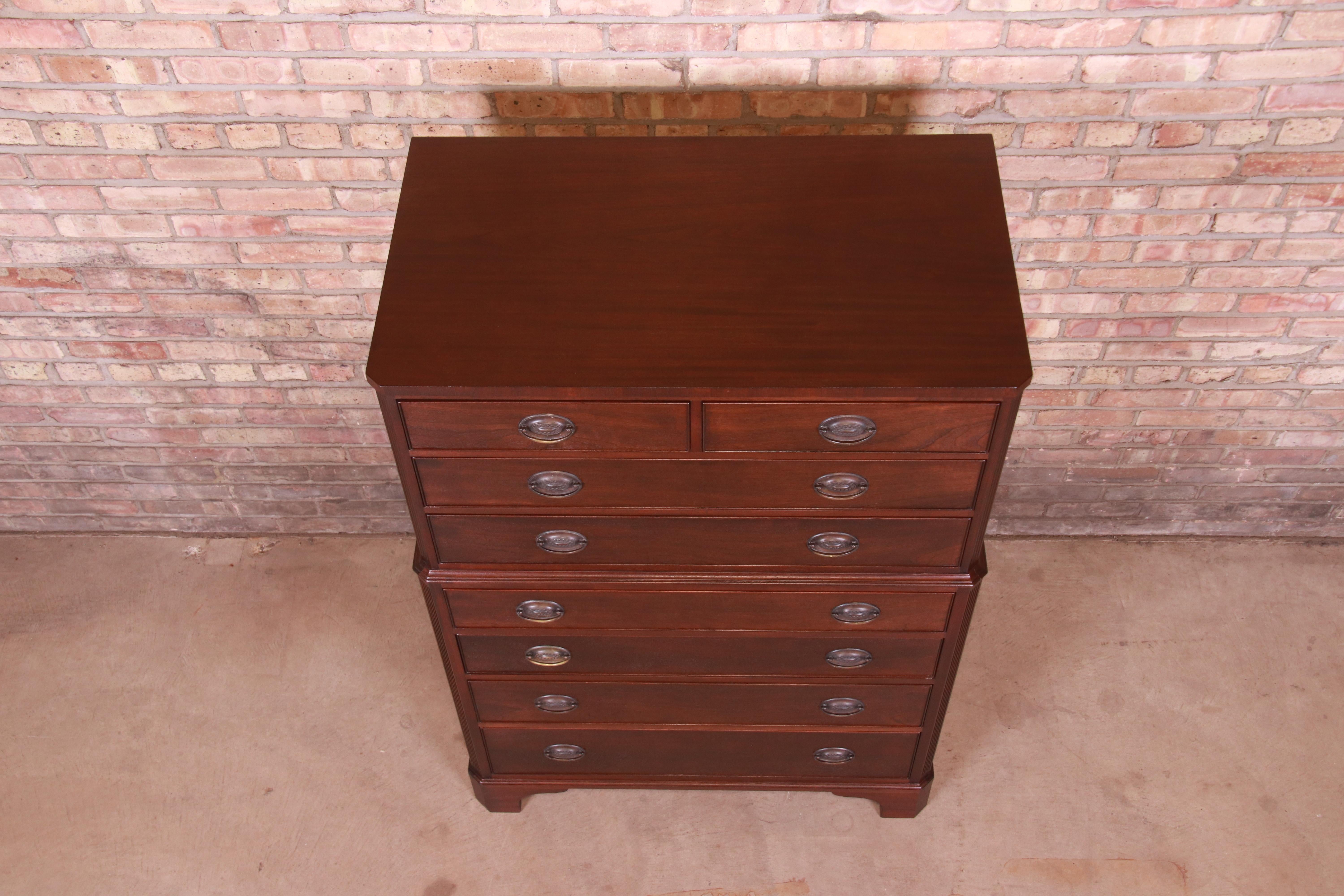 Kindel Furniture Georgian Mahogany Eight-Drawer Highboy Dresser, Refinished 3