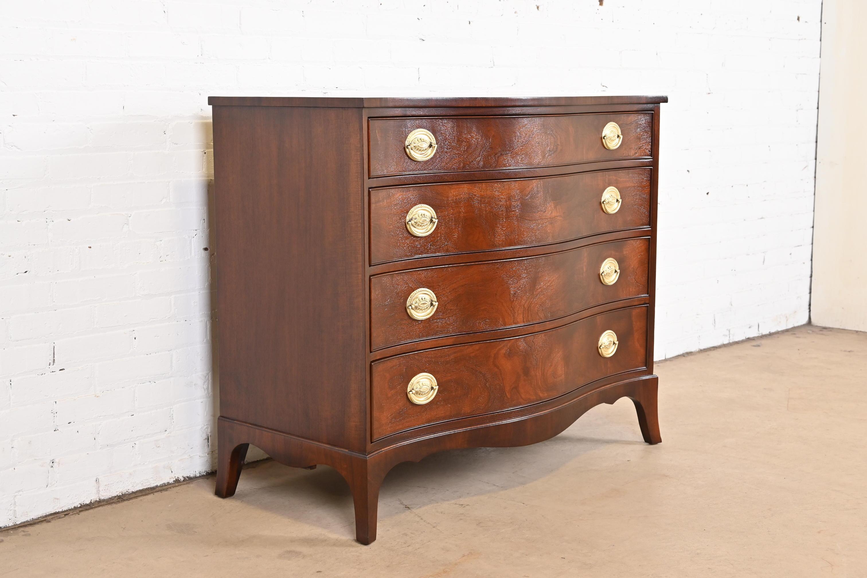 Brass Kindel Furniture Georgian Mahogany Serpentine Front Chest of Drawers, Refinished