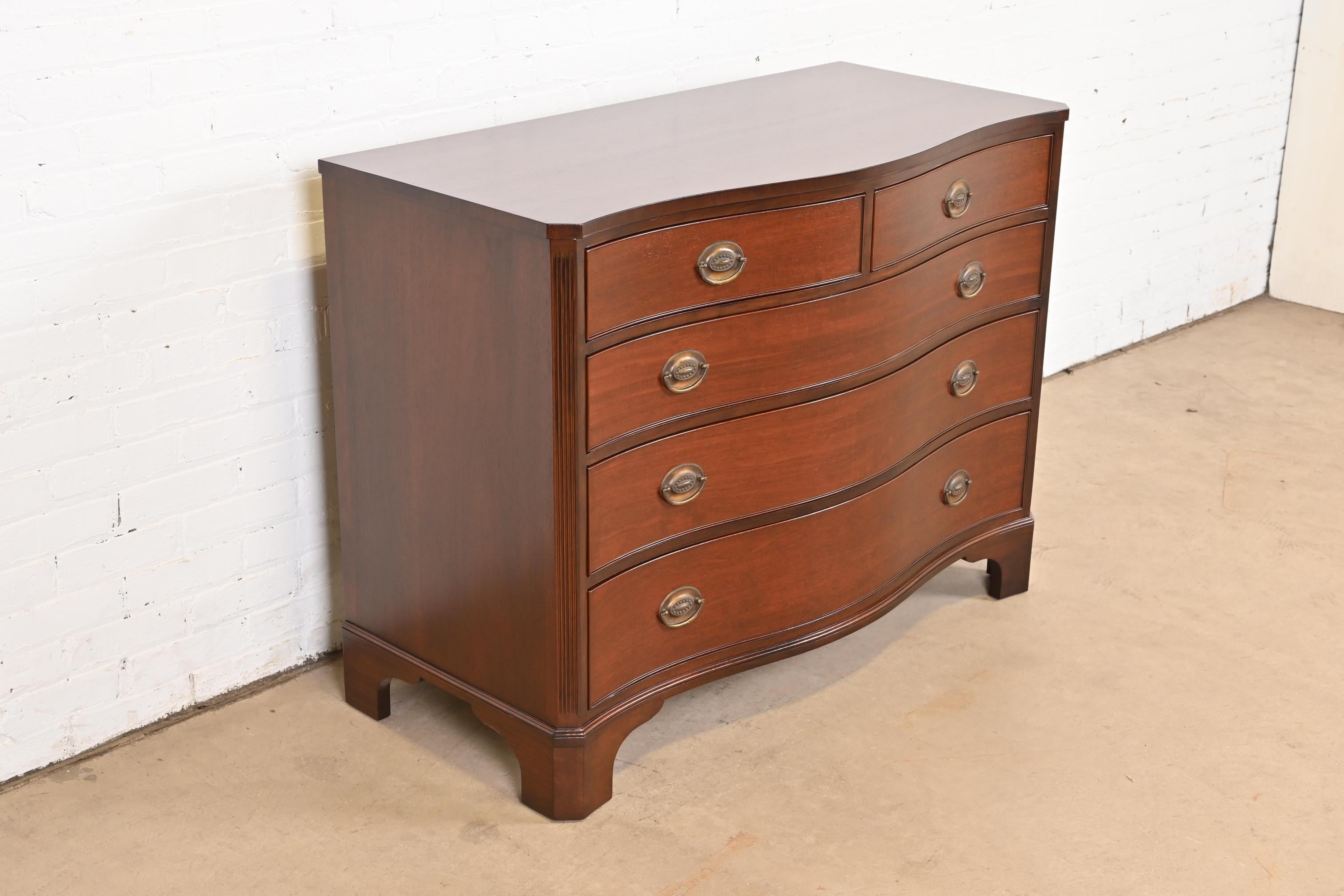 Brass Kindel Furniture Georgian Mahogany Serpentine Front Chest of Drawers, Refinished