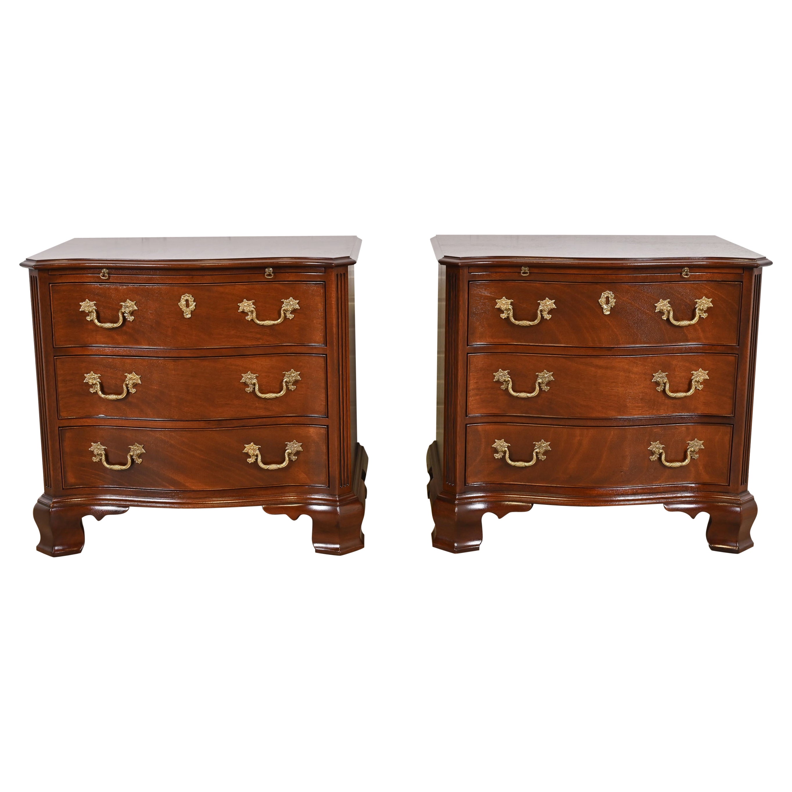 Kindel Furniture Georgian Solid Mahogany Serpentine Front Nightstands, Pair
