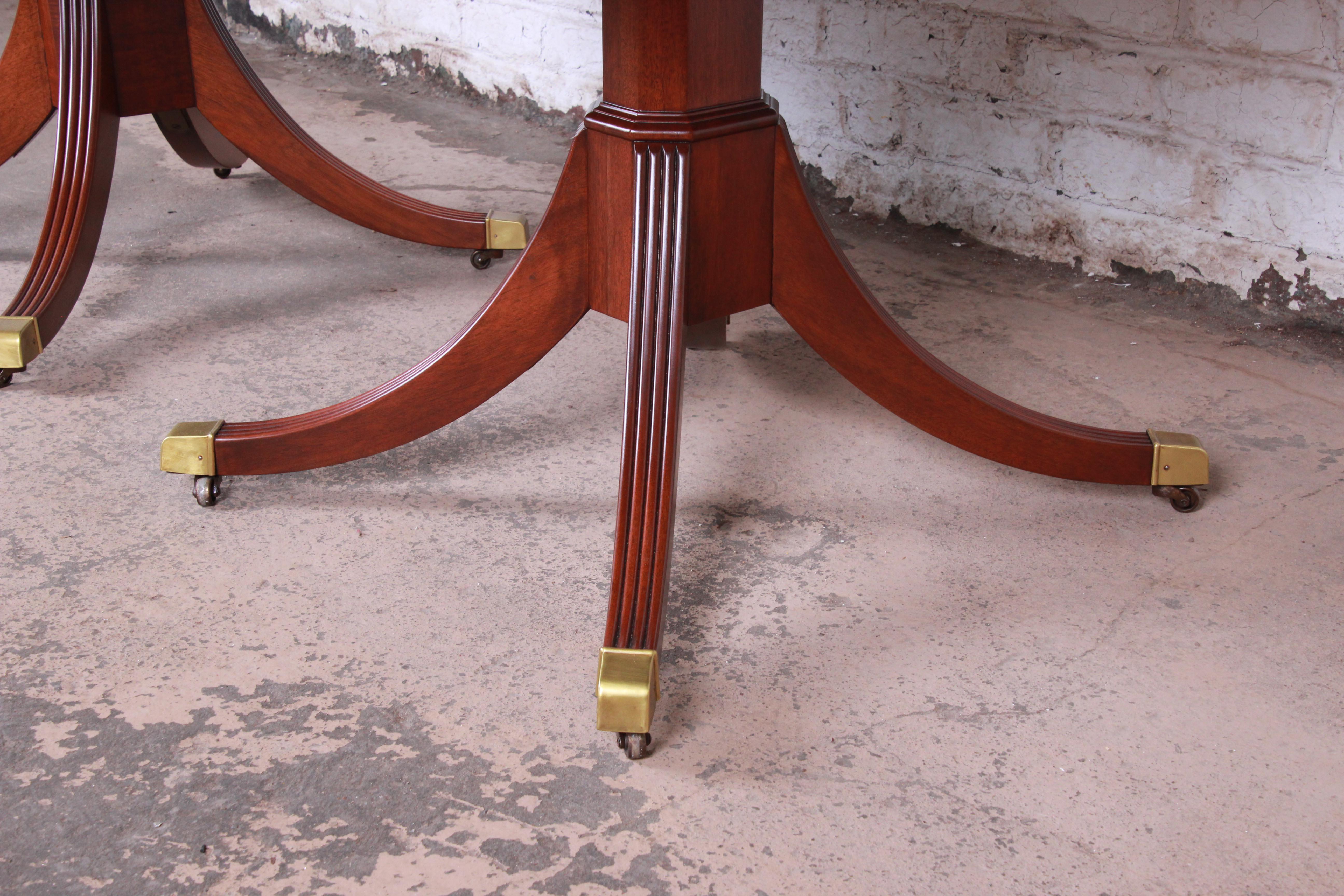 American Kindel Furniture Georgian Style Mahogany Double Pedestal Extension Dining Table